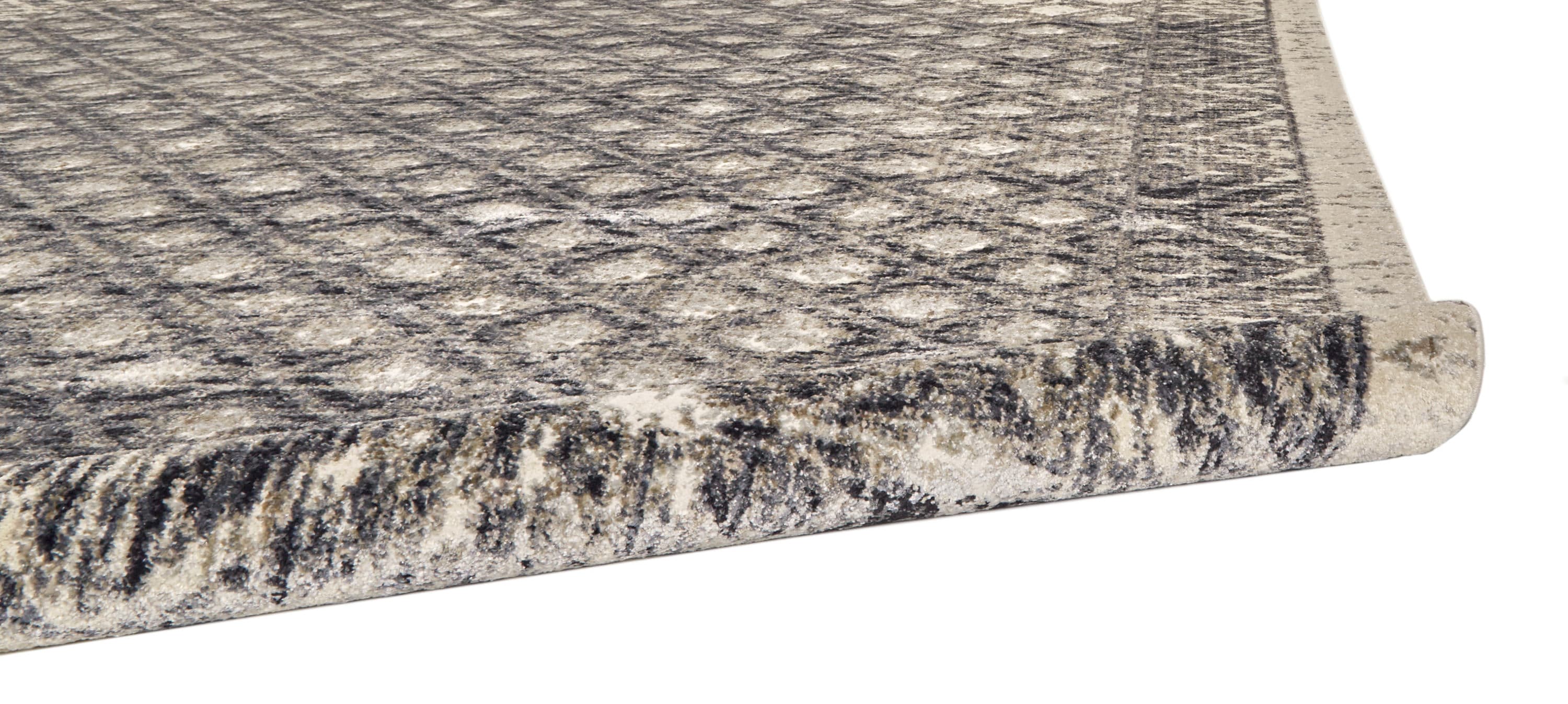 Ivory and Black Rectangular Cotton Blend Area Rug