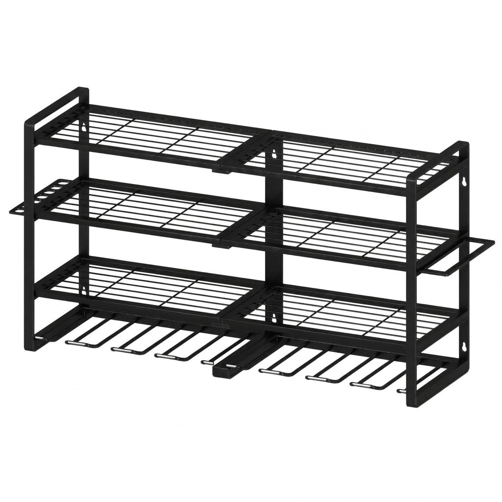 Aoibox  Wall Mount Power Tool Organizer with 8 Drill Slots 4 Tier Heavy Duty Steel Rack with Tool Holders Organizer 8