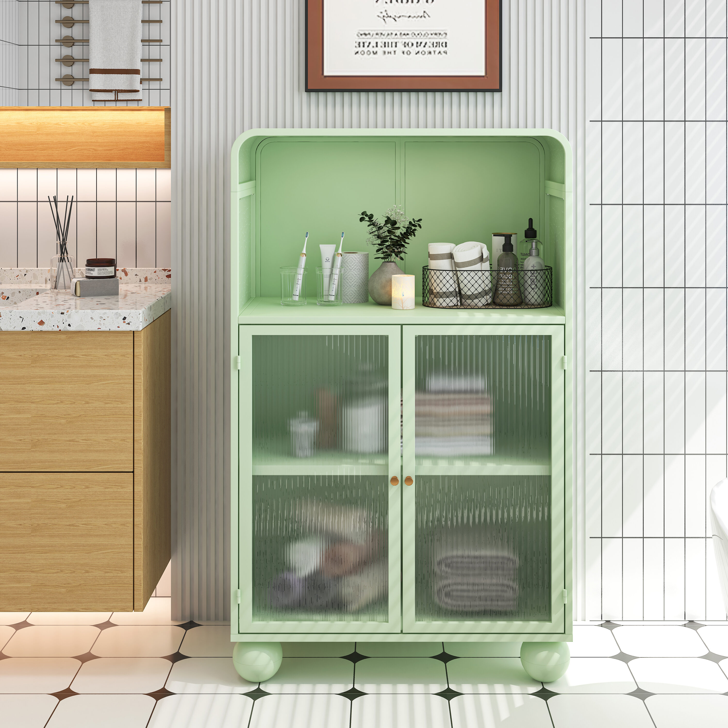 Hrinhom BA06-GREEN Linen-Cabinets - View #2