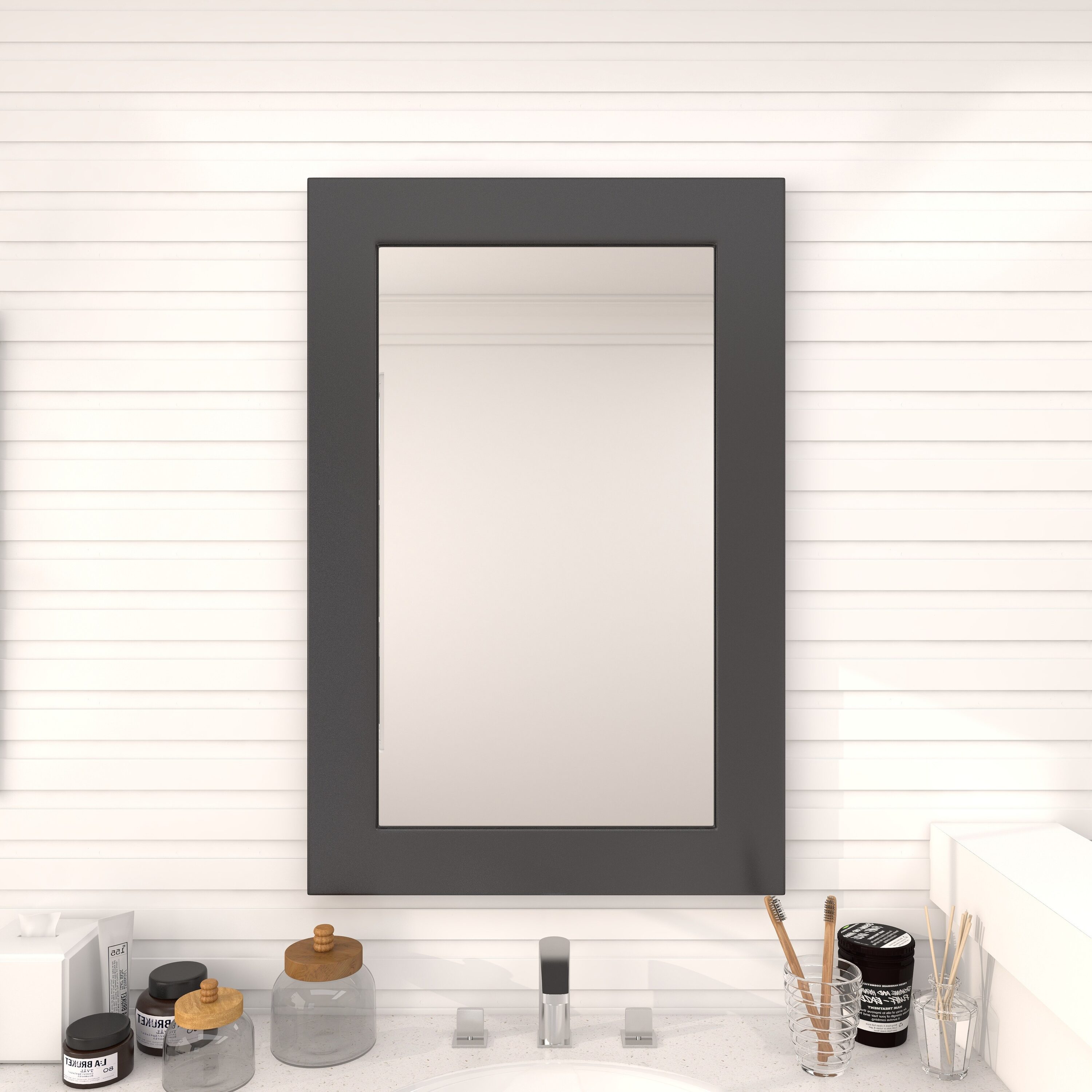 Grayson Lane 24-in W x 36-in H Black Framed Wall Mirror in the Mirrors ...