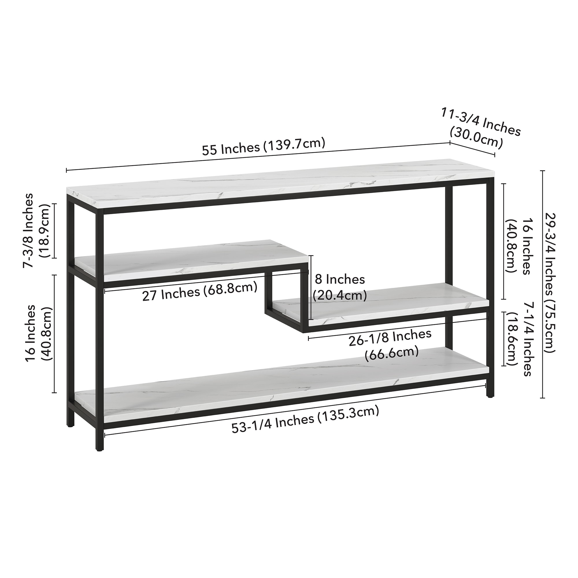 Mid-Century Glam 55" Blackened Bronze Console Table with Faux Marble Top
