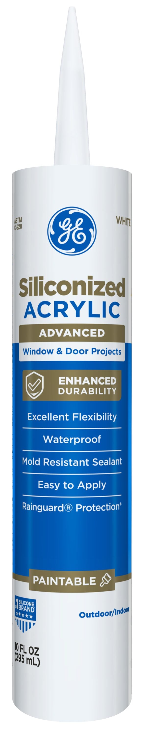 GE 2863841 Advanced Siliconized Acrylic Windows, Doors, Ext 10.1-oz Window door White Paintable Latex Caulk