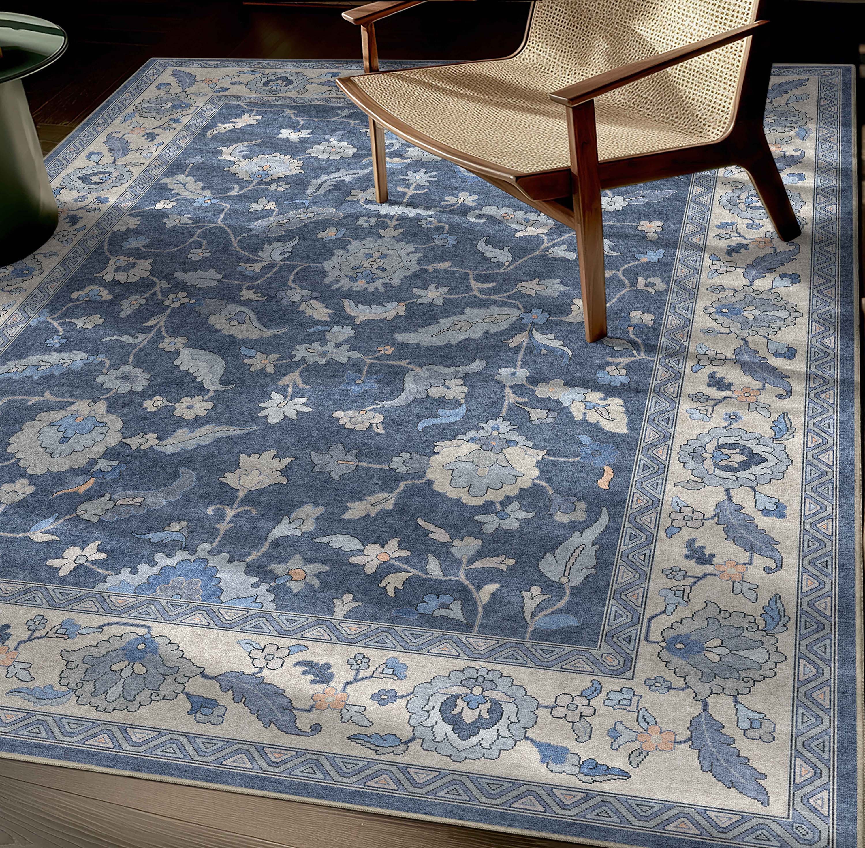 Well Woven W-US-01B-2 Ushak 2 x 8 (ft) Polyester Blue Rectangular Indoor Medallion Vintage Runner rug