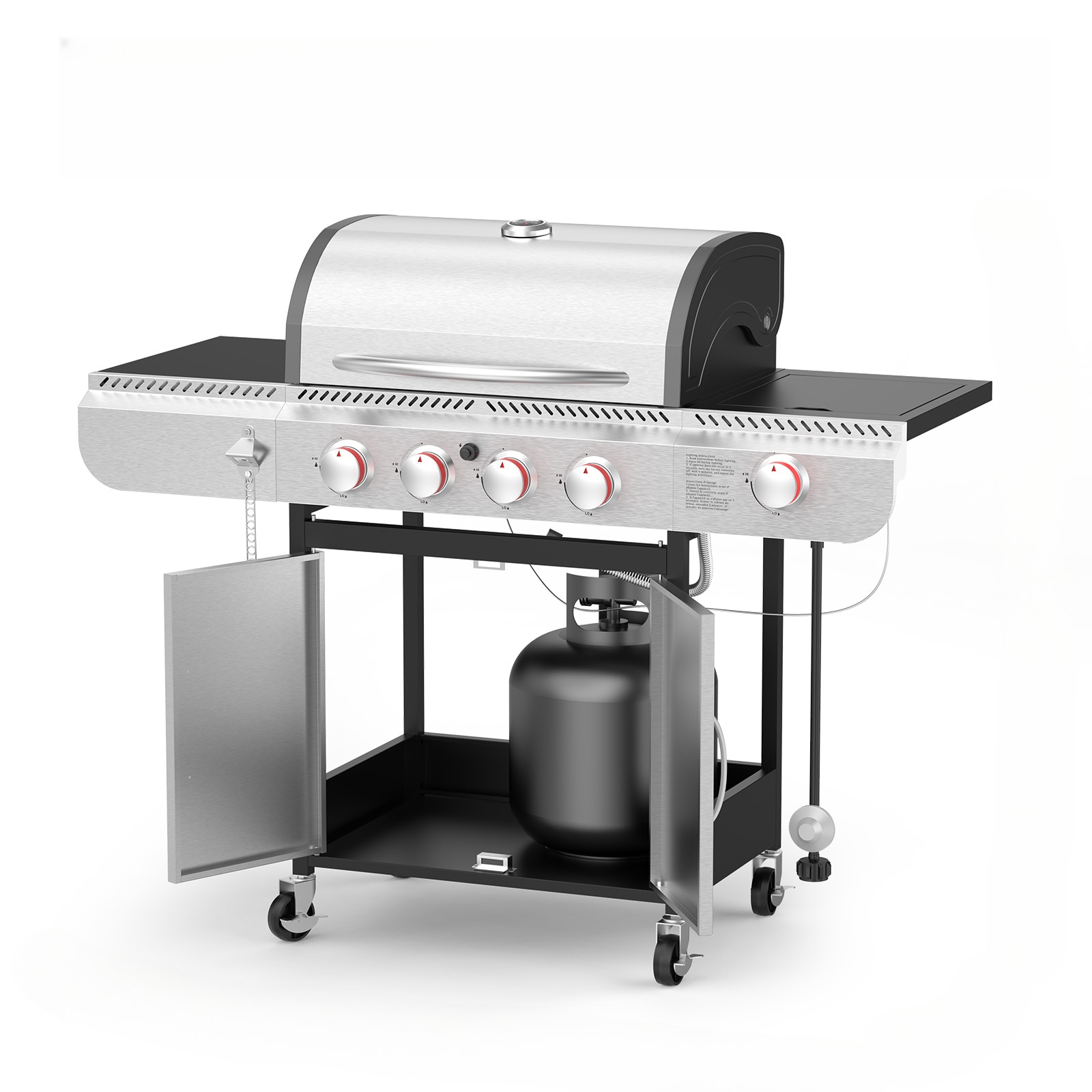 COWSAR LSG01GG41E Black Stainless Steel 4 -Burner Liquid Propane Gas Grill 1 -Side Burner