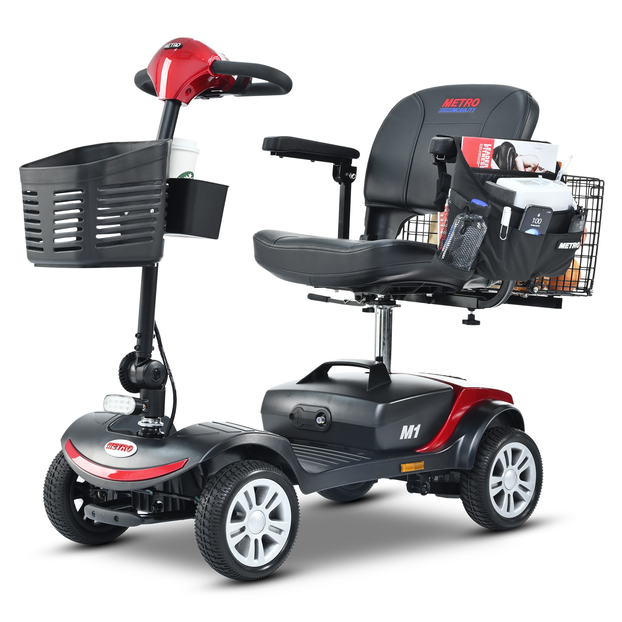 Flynama L-P179502 Four Wheels Compact Travel Mobility Scooter with 300w Motor- Red