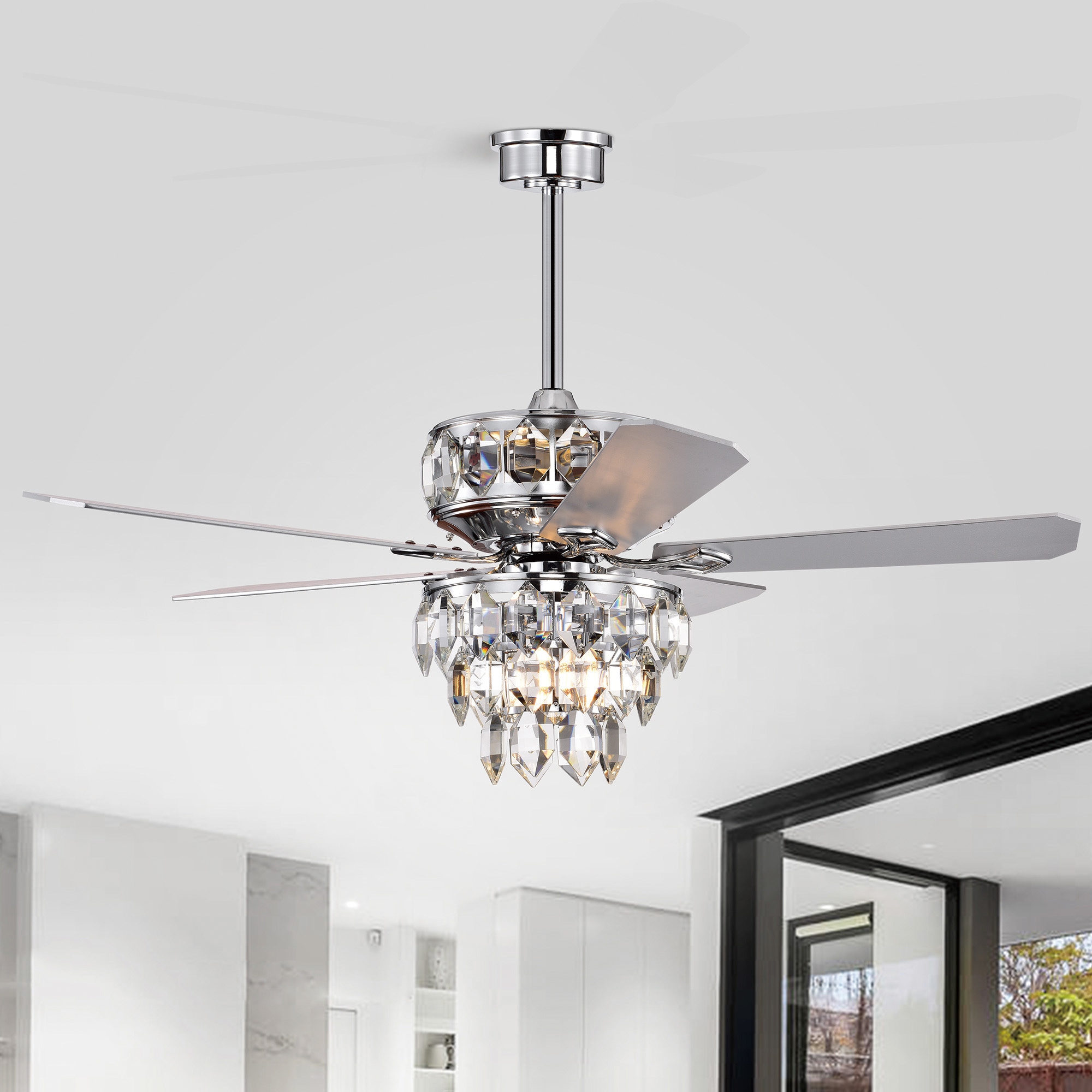 Edvivi FFG779CH Howell 52-in Color-Changing Chrome with Silver and Light Brown Blades Ceiling Fan With Light - Remote Included ( 5 -Blade )