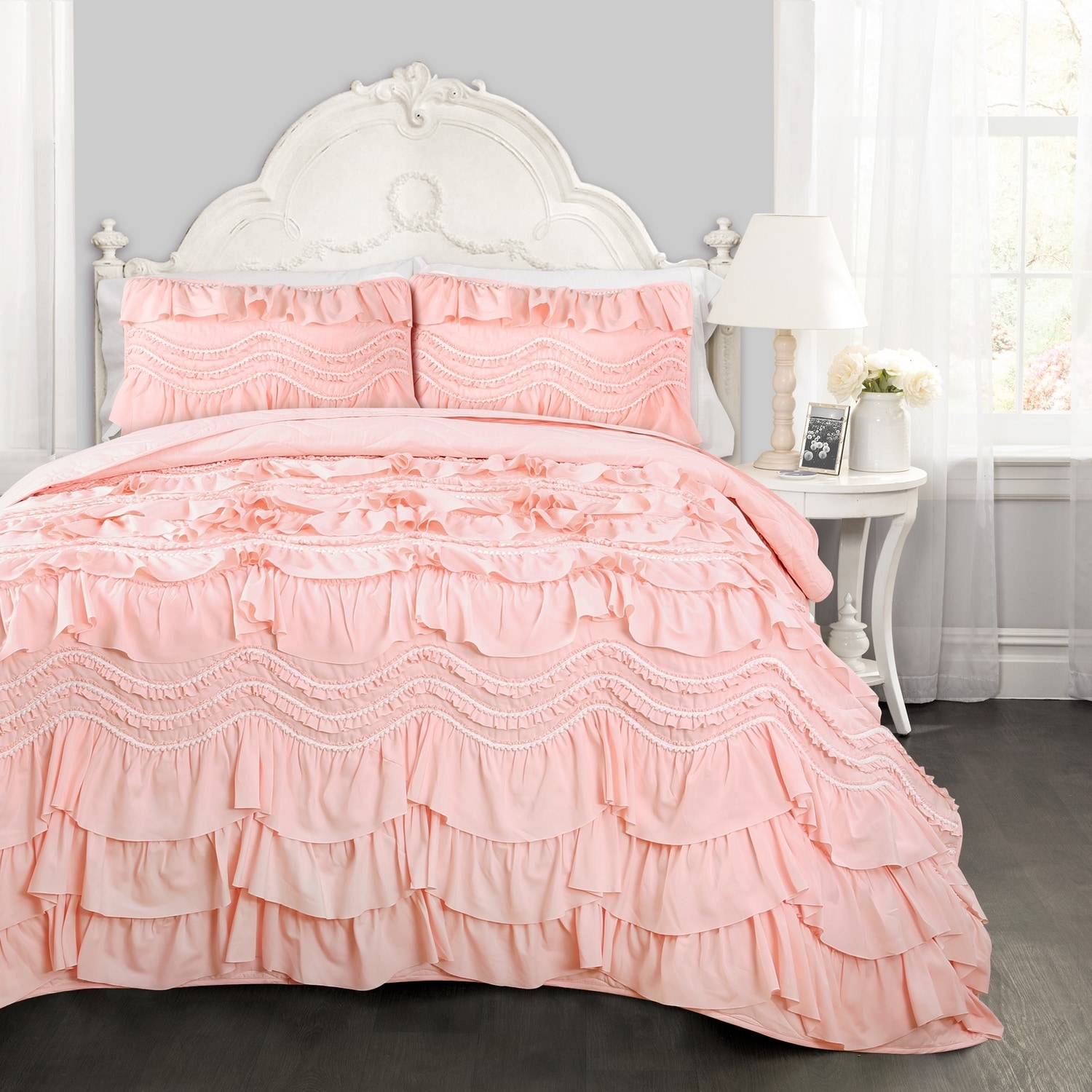 Lush Decor 16T003143 Peachy Pink Solid Reversible King Quilt