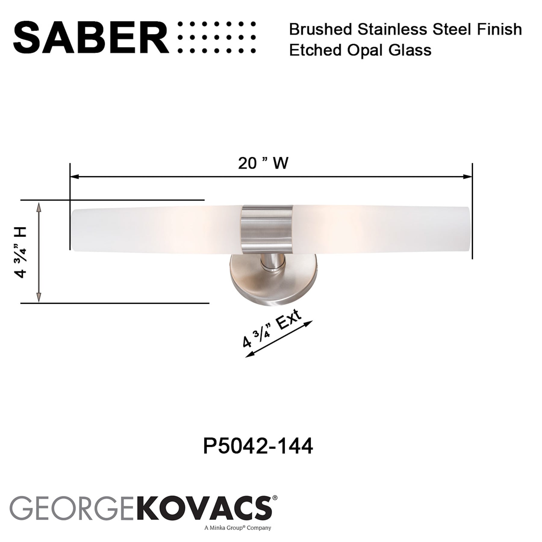 Brushed Stainless Steel Cylinder Vanity Light with Etched Opal Glass