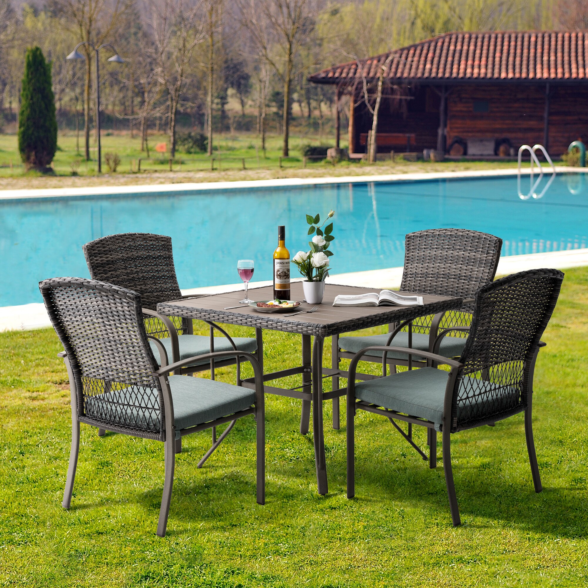 PamaPic 5-Pieces Wicker Patio Furniture Set Outdoor Patio Chairs