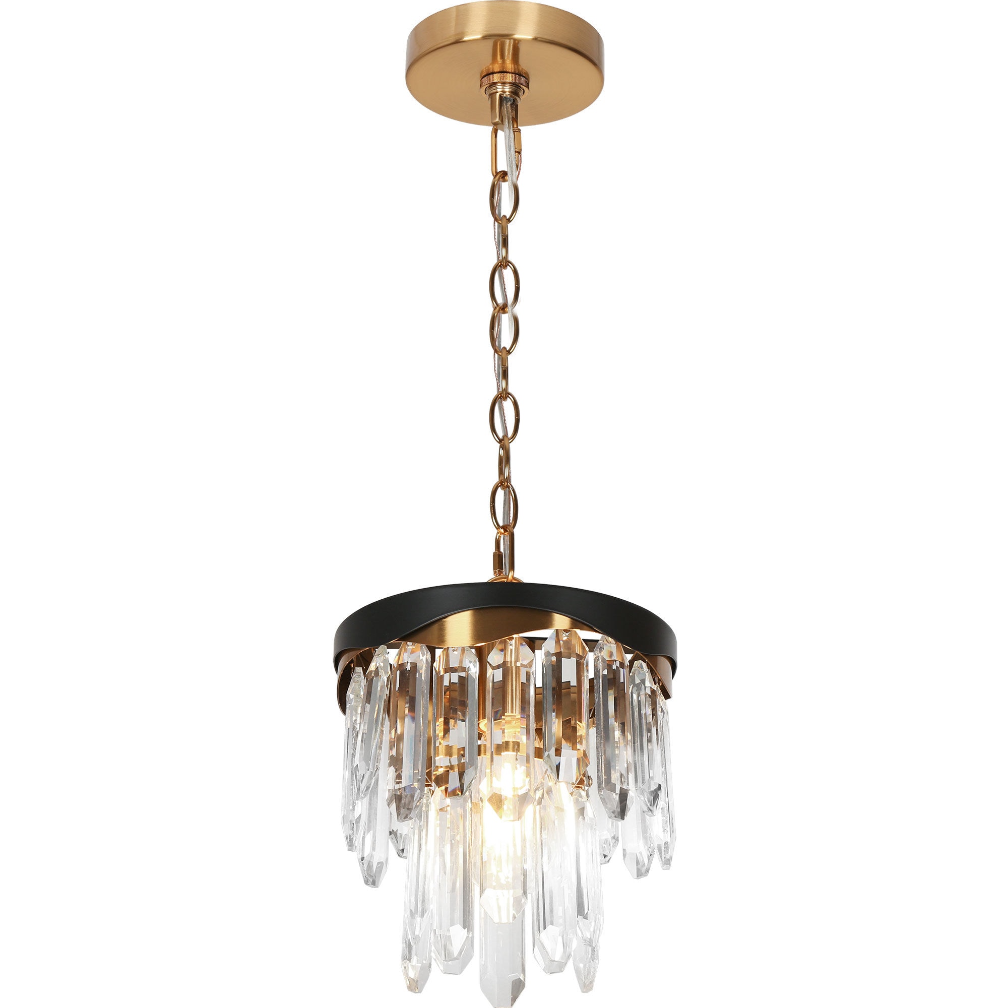 Mini Matte Black and Gold Crystal Drum Pendant Light