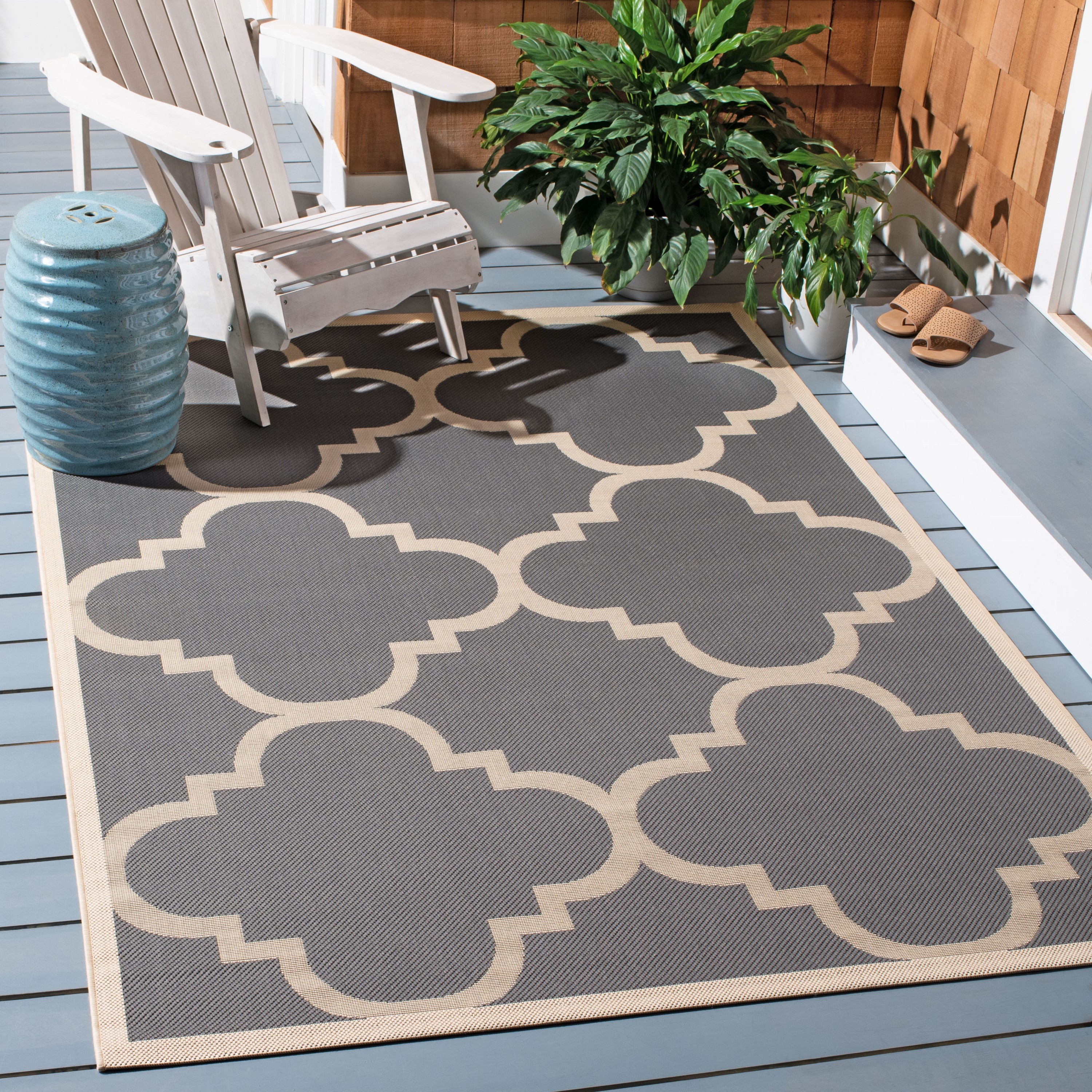 Safavieh CY6243-246-5SQ Courtyard Lihue 5 x 5 (ft) Loomed Polypropylene Gray/Beige Square Indoor/Outdoor Geometric Coastal Area rug