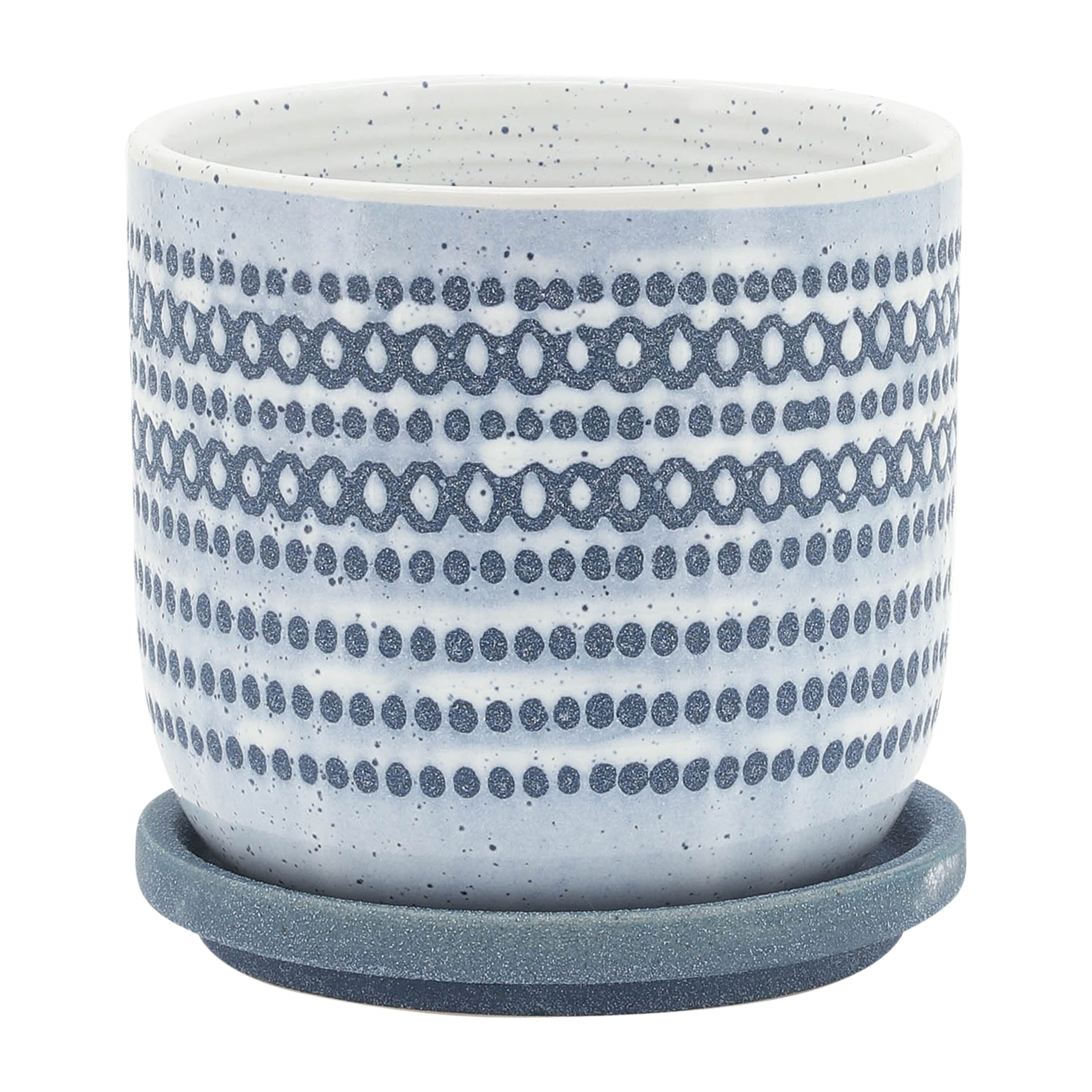 Sagebrook Home 14770-01 Round 5.0-Inches W Small Blue Ceramic Indoor/Outdoor Planter with Drainage Holes Attached Saucer
