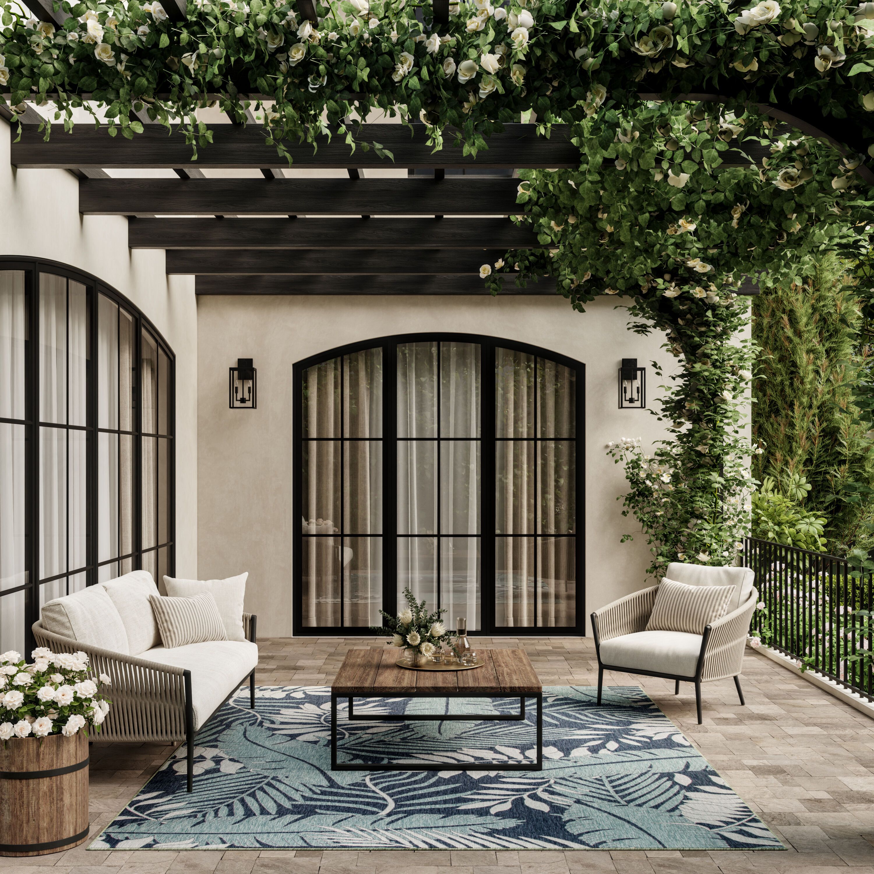 Nourison Home 099446959355 Garden Oasis 8 x 10 (ft) Loomed Polypropylene Navy Rectangular Indoor/Outdoor Floral/Botanical Tropical Area rug