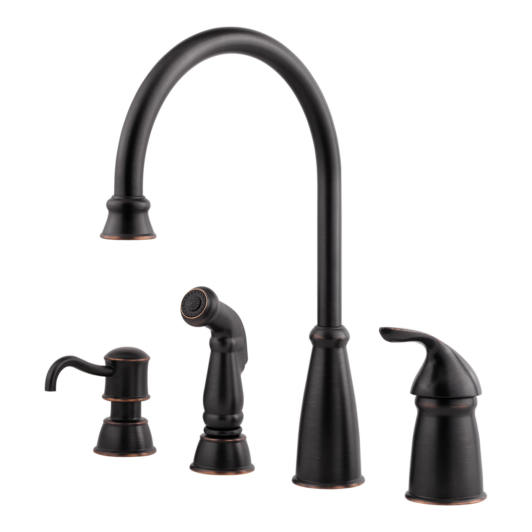 Pfister GT26-4CBY Avalon Tuscan bronze Double Handle Deck-mount Kitchen Faucet (Includes Soap Dispenser) (Includes Side Sprayer)