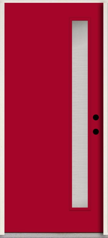 RELIABILT LO1065580 Spotlights 32-in x 80-in x 4-5/8-in Fiberglass 1/4 lite Left-hand inswing Cut Ruby Paint Painted Prehung Front Door Insulating core