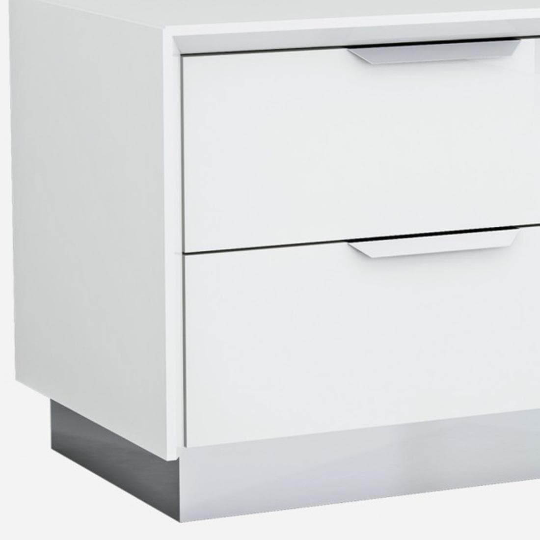 White and Chrome Two Drawer Nightstand