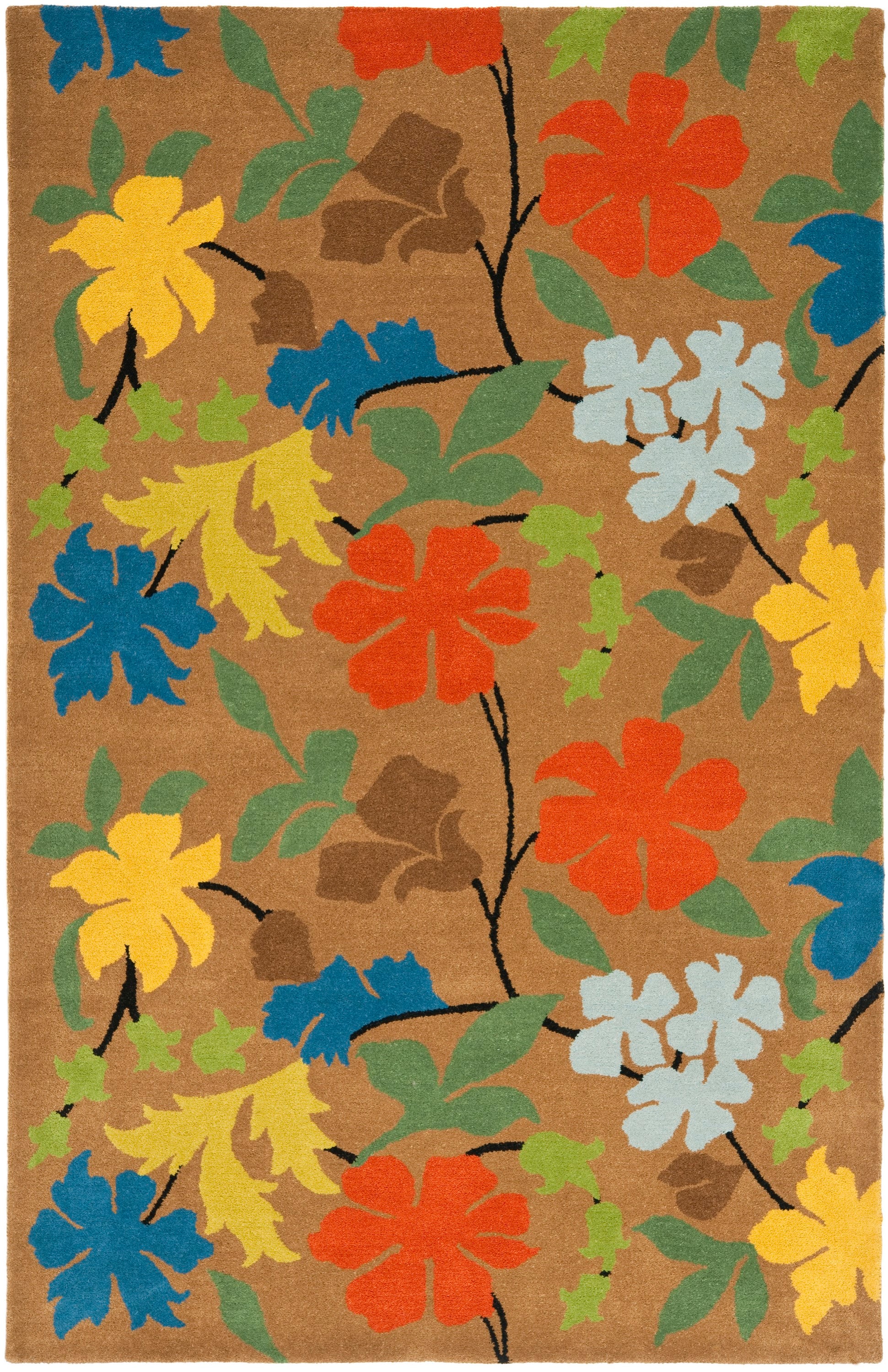 Handmade Multicolor Floral Wool Rectangular Area Rug