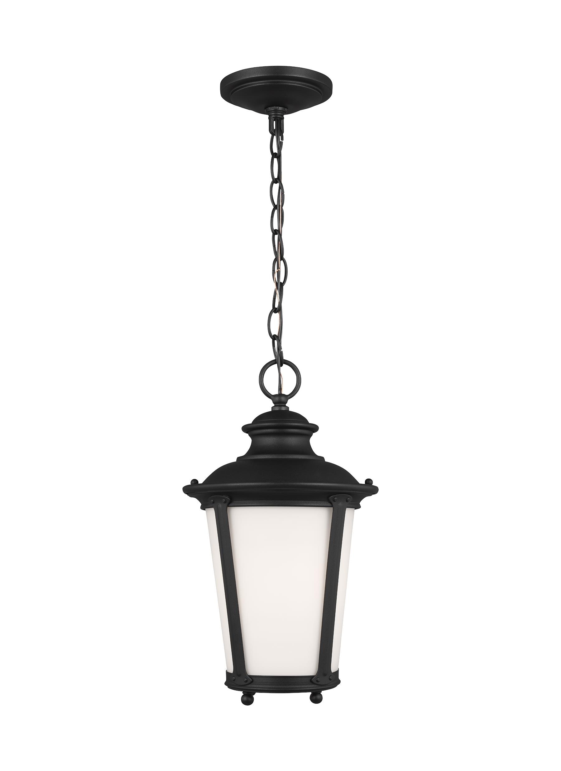 Generation Lighting 62240-12 Cape May 1 -Light Black Traditional Etched glass Lantern Medium Outdoor Hanging Pendant light