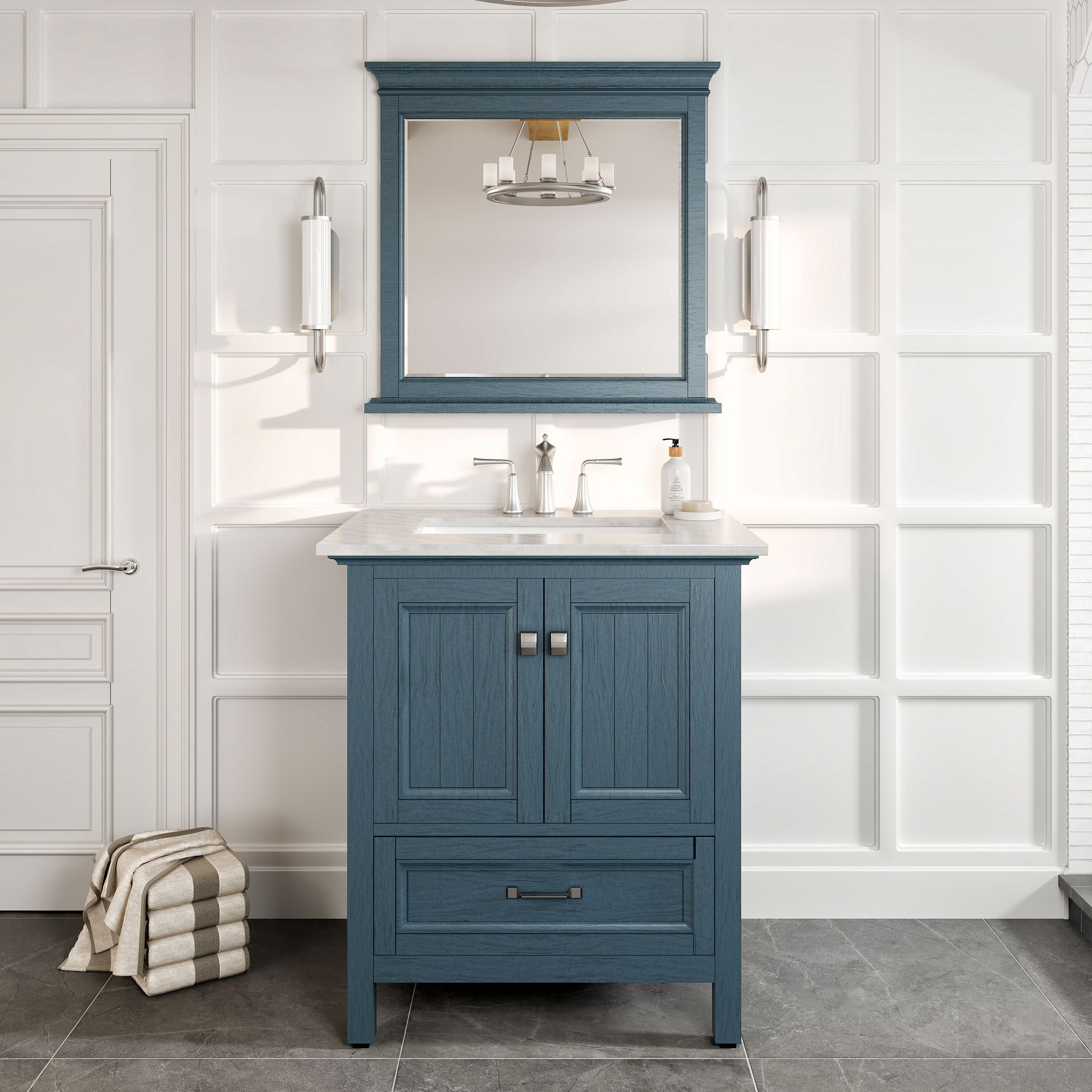 Britney 30" Ash Blue Bathroom Vanity with White Marble Top