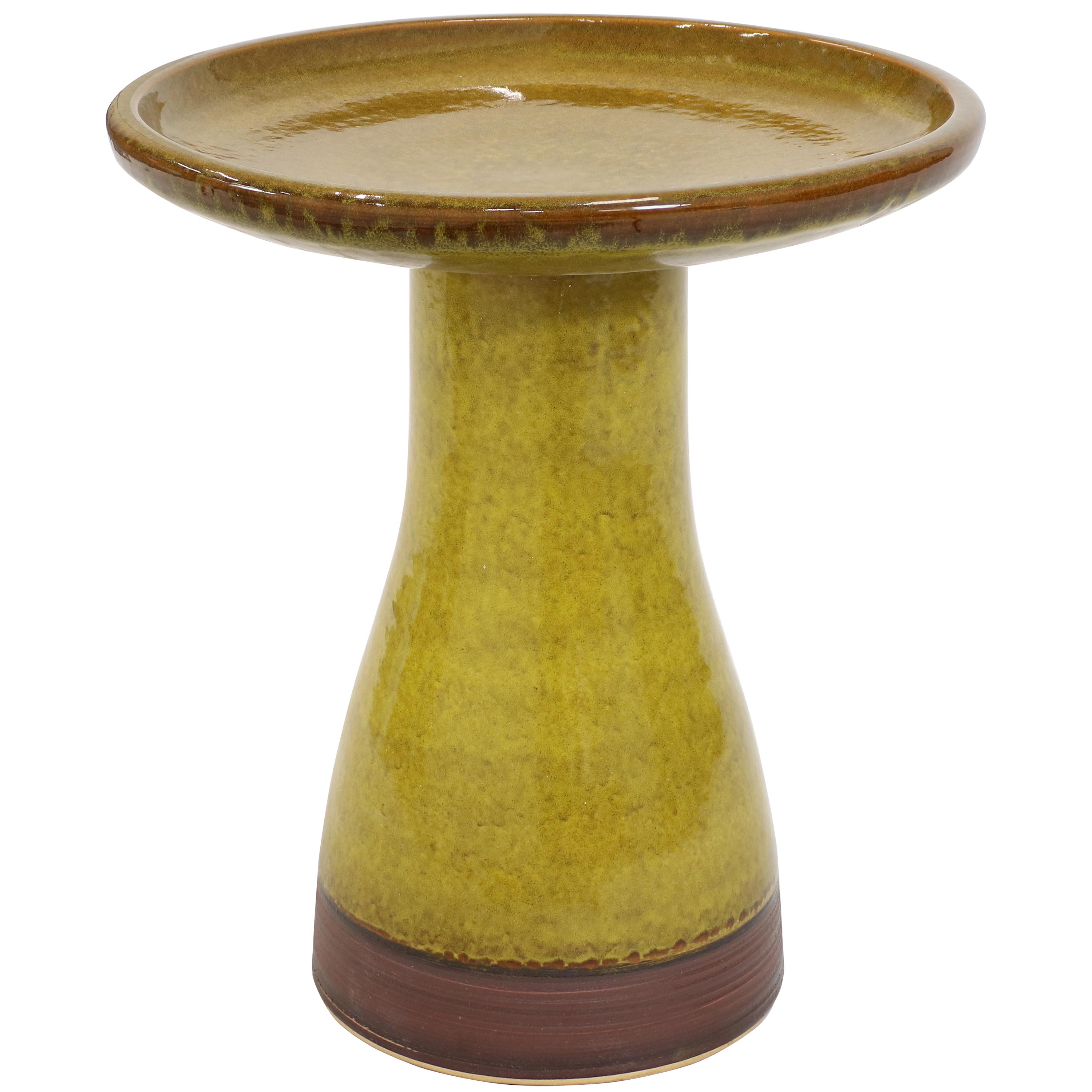 Sunnydaze Decor AP-374 21-Inches H Cognac Yellow Ceramic Complete birdbath