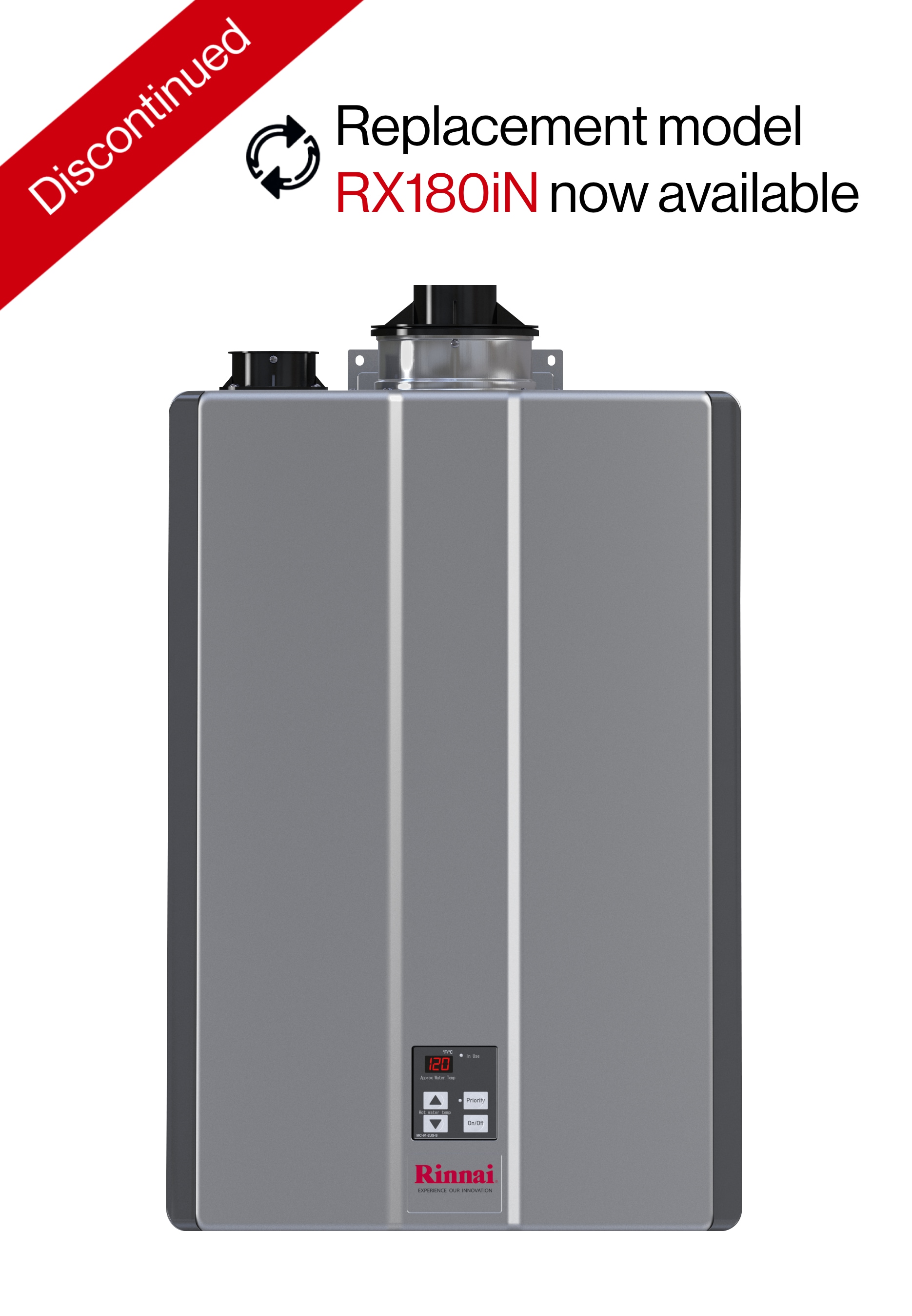 Rinnai RU180IP Super High Efficiency Plus 10 GPM Residential 180,000 BTU/h 58.3 kWh Propane Interior Tankless Water Heater