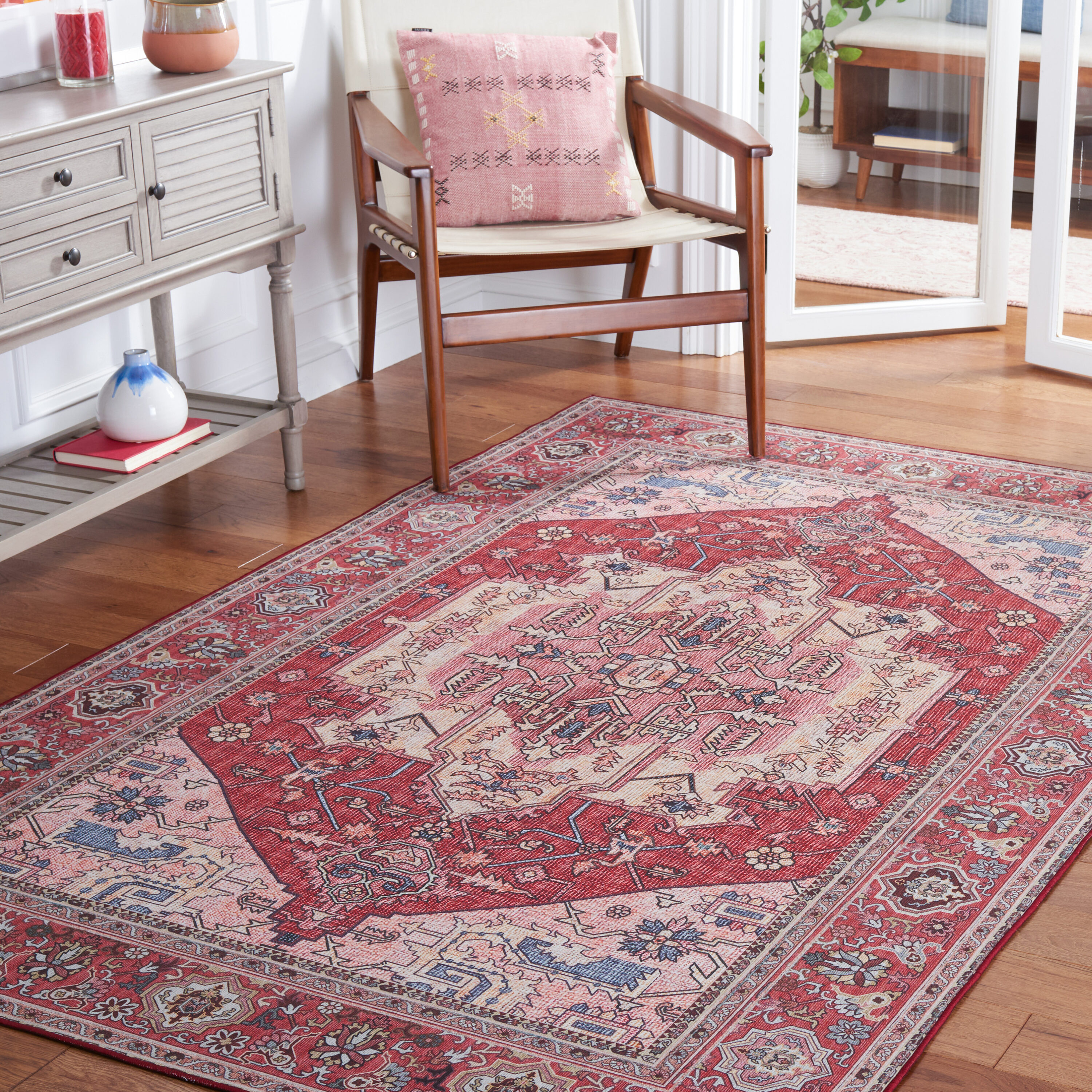 Safavieh TSN139R-8 Tucson 8 x 10 (ft) Loomed Polyester Red/Pink Rectangular Indoor Border Machine washable Area rug
