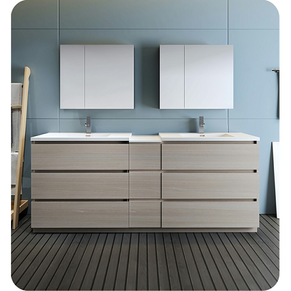 Fresca FCB93-361236MGO-D-I Lazzaro 84-in Gray Wood Double sink Bathroom Vanity with White Acrylic Top
