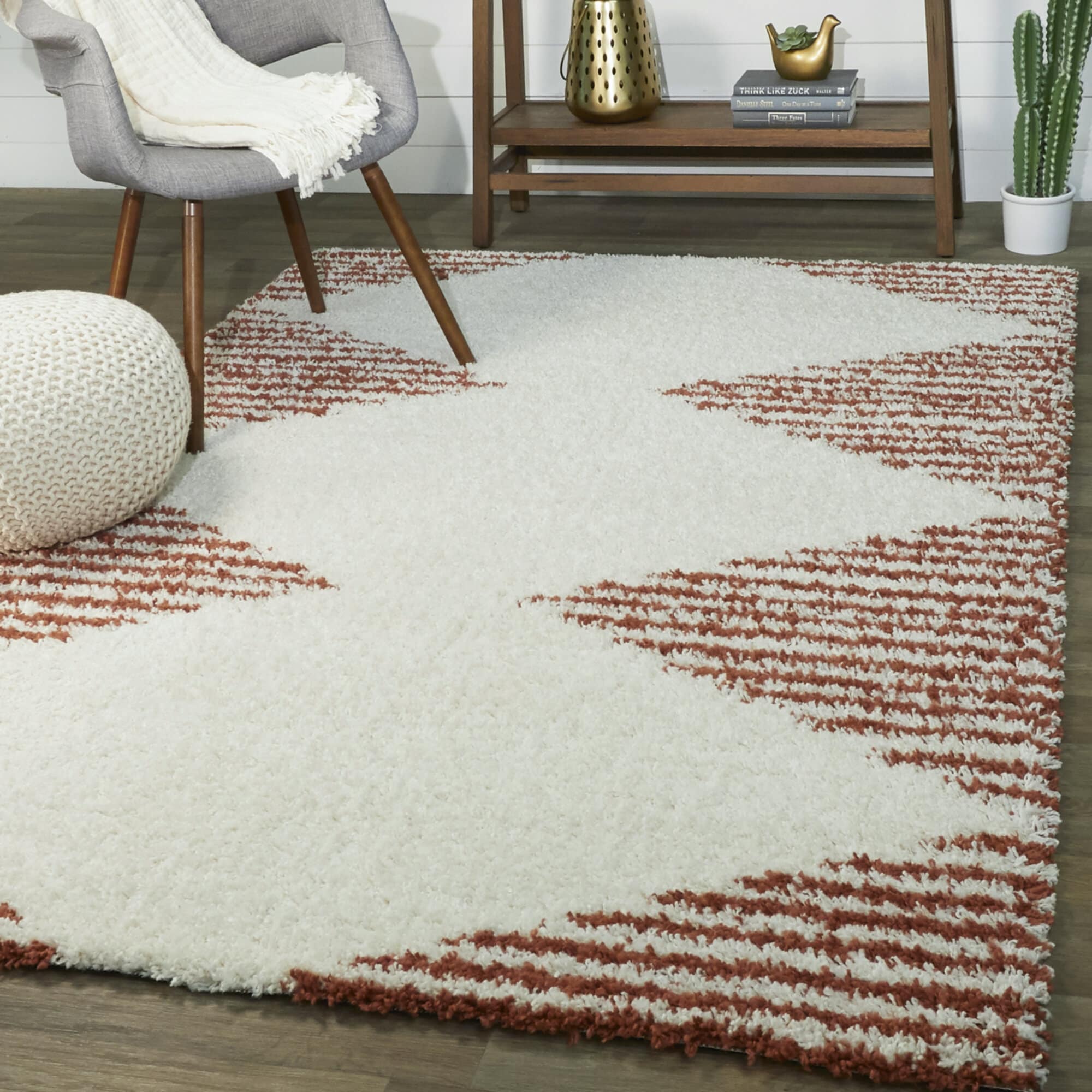 Balta 3018977 8 x 10 (ft) Loomed Polypropylene Burnt Orange Rectangular Indoor Stripe Bohemian/Eclectic Area rug