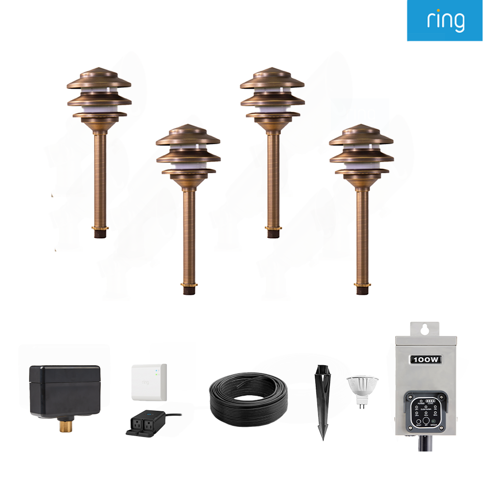 VOLT LOW-KIT-R3 4 -Pack Path Light Kits 300 -Lumens 12 -Watt Bronze Low voltage Plug-in Smart Compatible LED Outdoor Path Light Kit ( 2700-K )