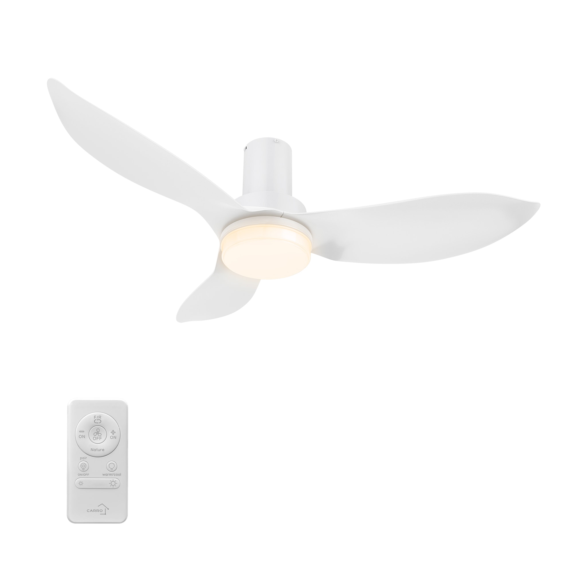 CARRO USA LYDC453V2-L11-W1-FM Nefyn 45-in Integrated LED Flush Mount White with White Blades Ceiling Fan With Light - Remote Included ( 3 -Blade )