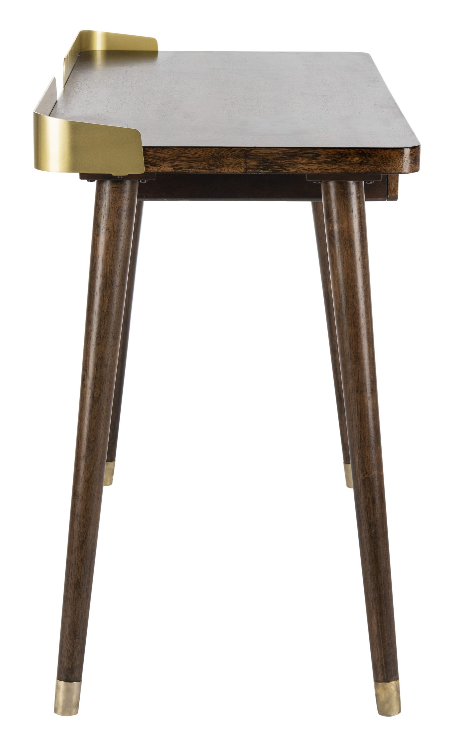 Walnut and Gold Transitional Home Office Desk with Drawer