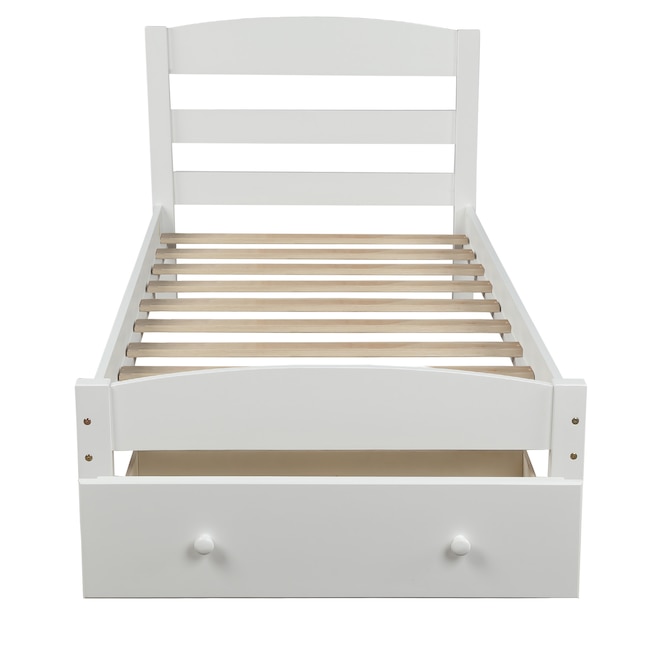 Casainc Wood Platform Bed White Twin, Wooden Platform Bed Frame Twin