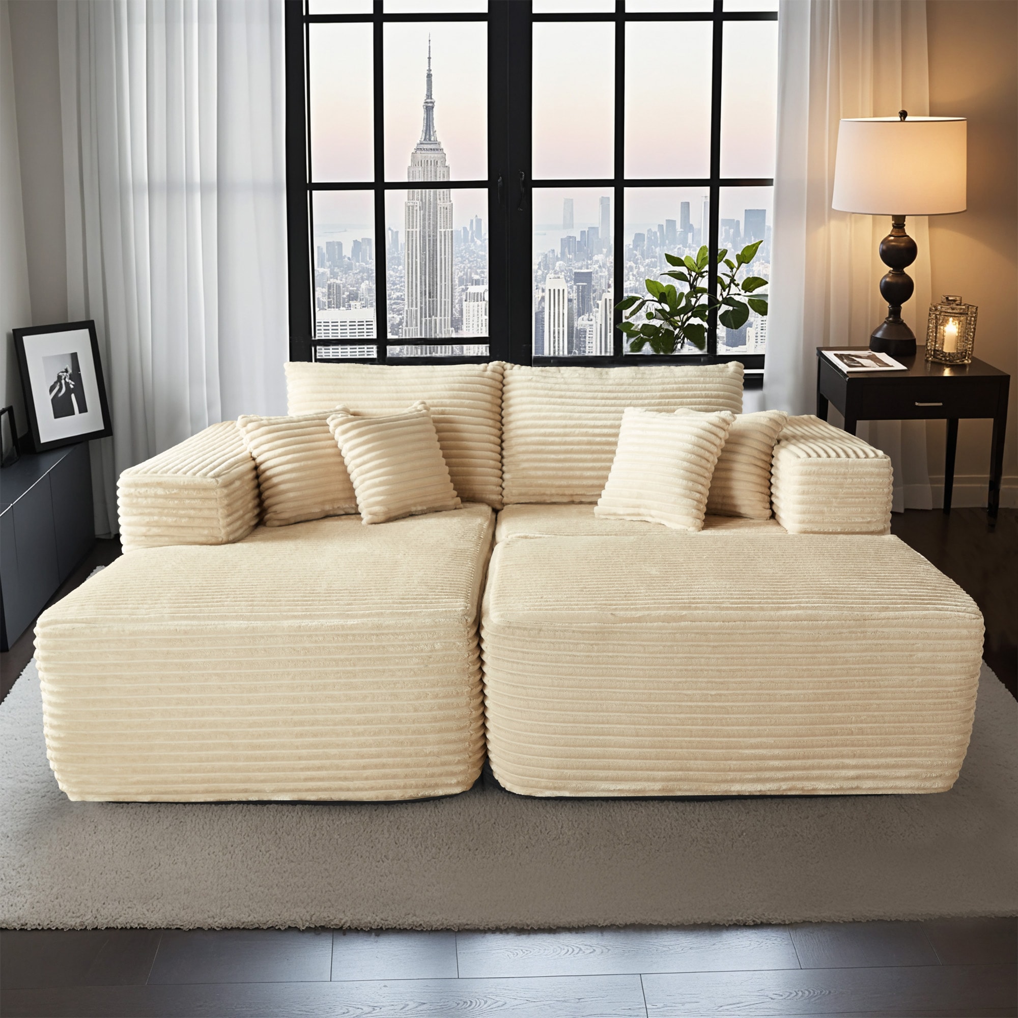 ALTRIGUS 6L-MOMOL240-AL 79.5-Inches Casual Left Chaise-Beige 3 -seater Sectional