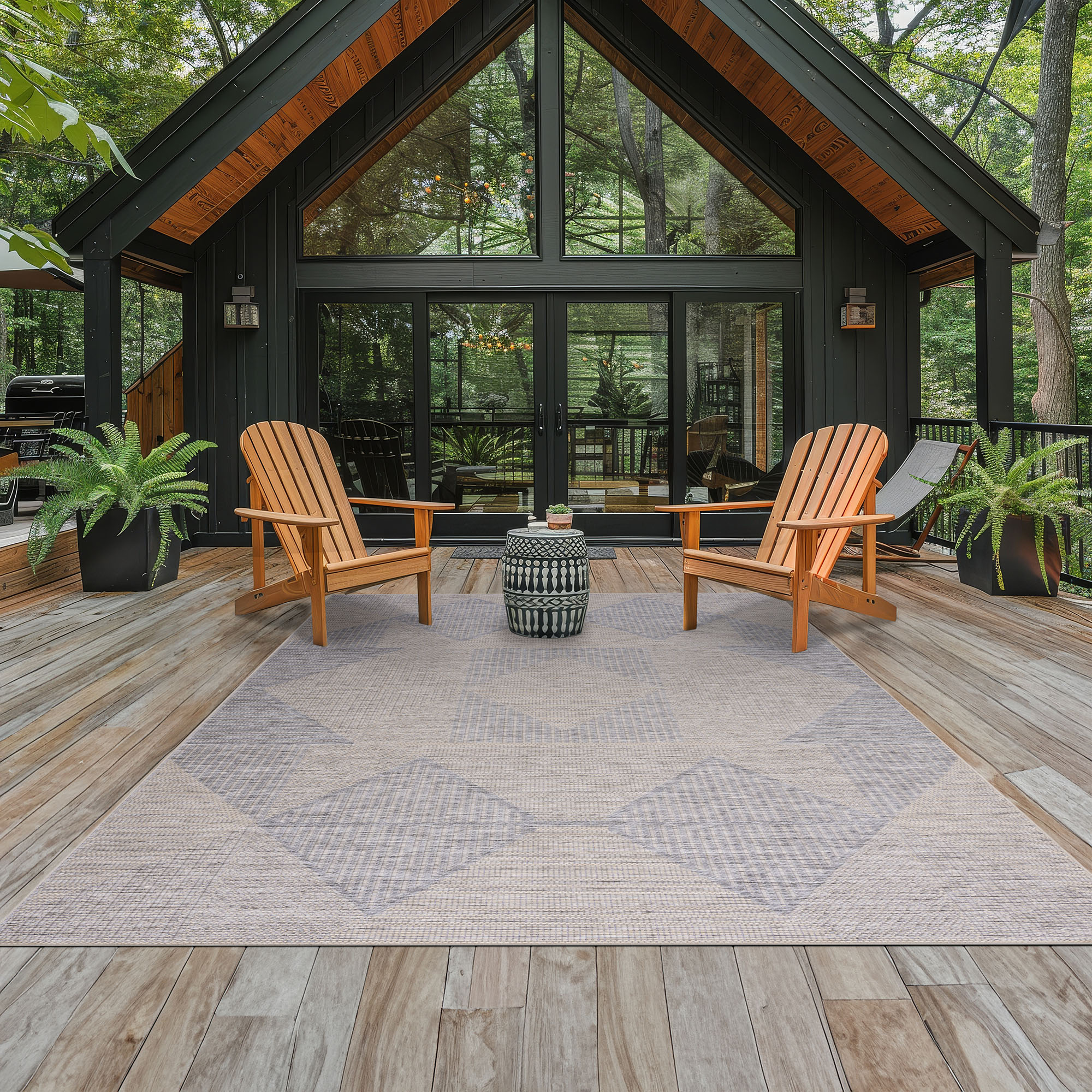 Tayse BLY1153 5X7 Bailey 5 x 7 (ft) Flatweave Polypropylene Natural/Gray Rectangular Indoor/Outdoor Geometric Mid-Century Modern Area rug