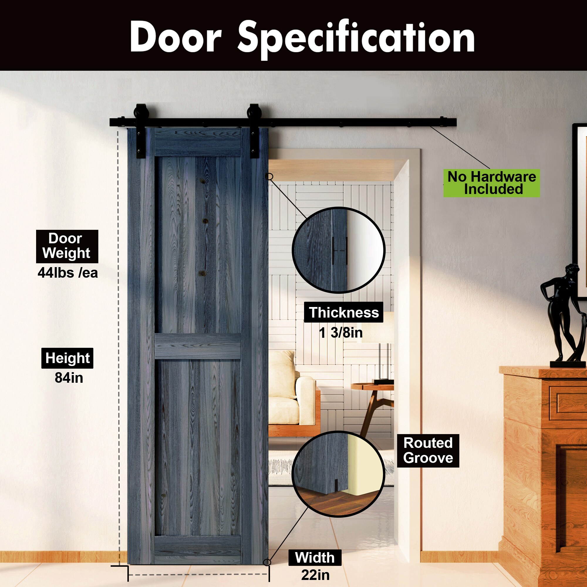 HOMACER 2284-H-NAVY Barn-Doors - View #3