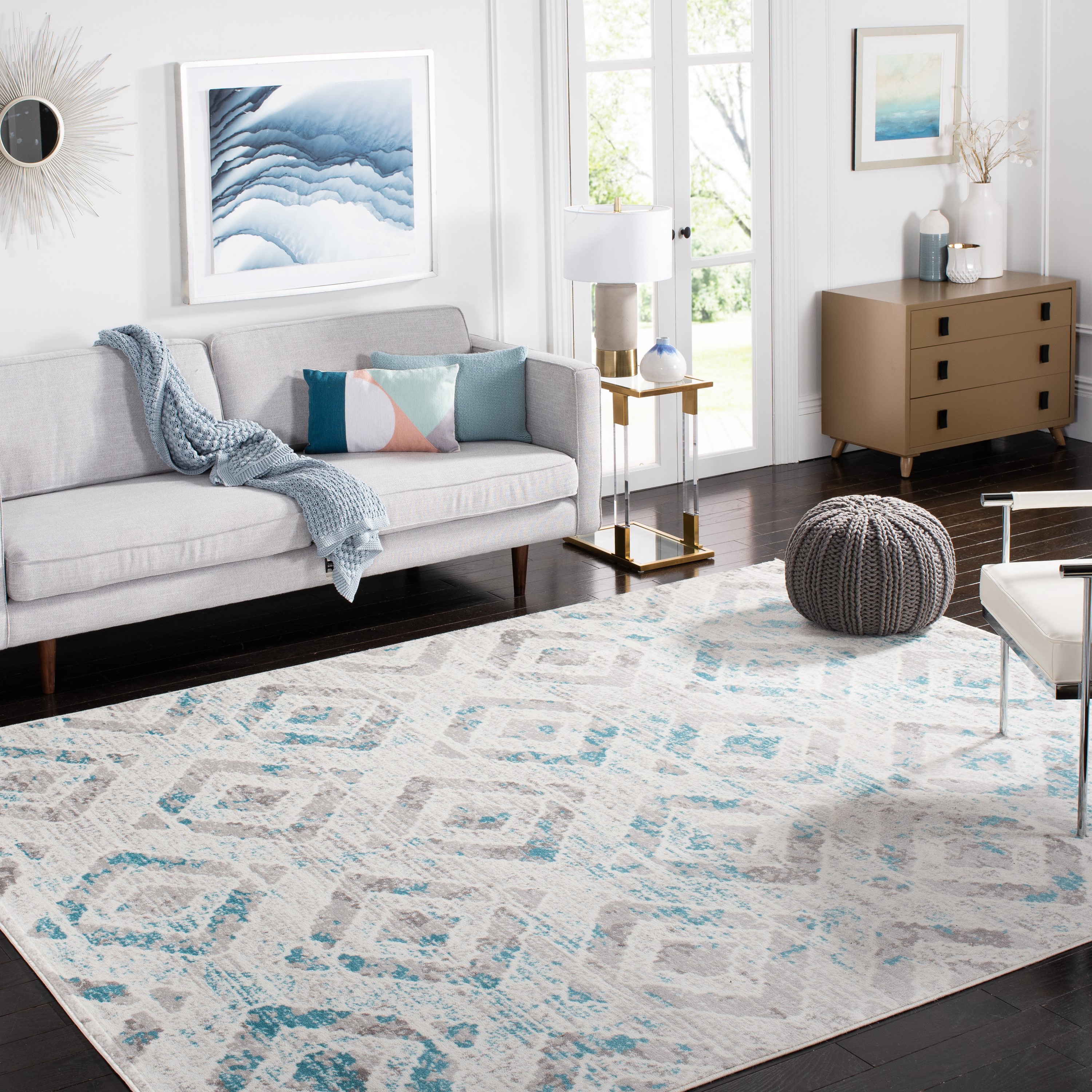Safavieh SKY190D-10 Skyler Kalisi 10 x 14 (ft) Loomed Polypropylene Ivory/Blue Rectangular Indoor Distressed/Overdyed Area rug