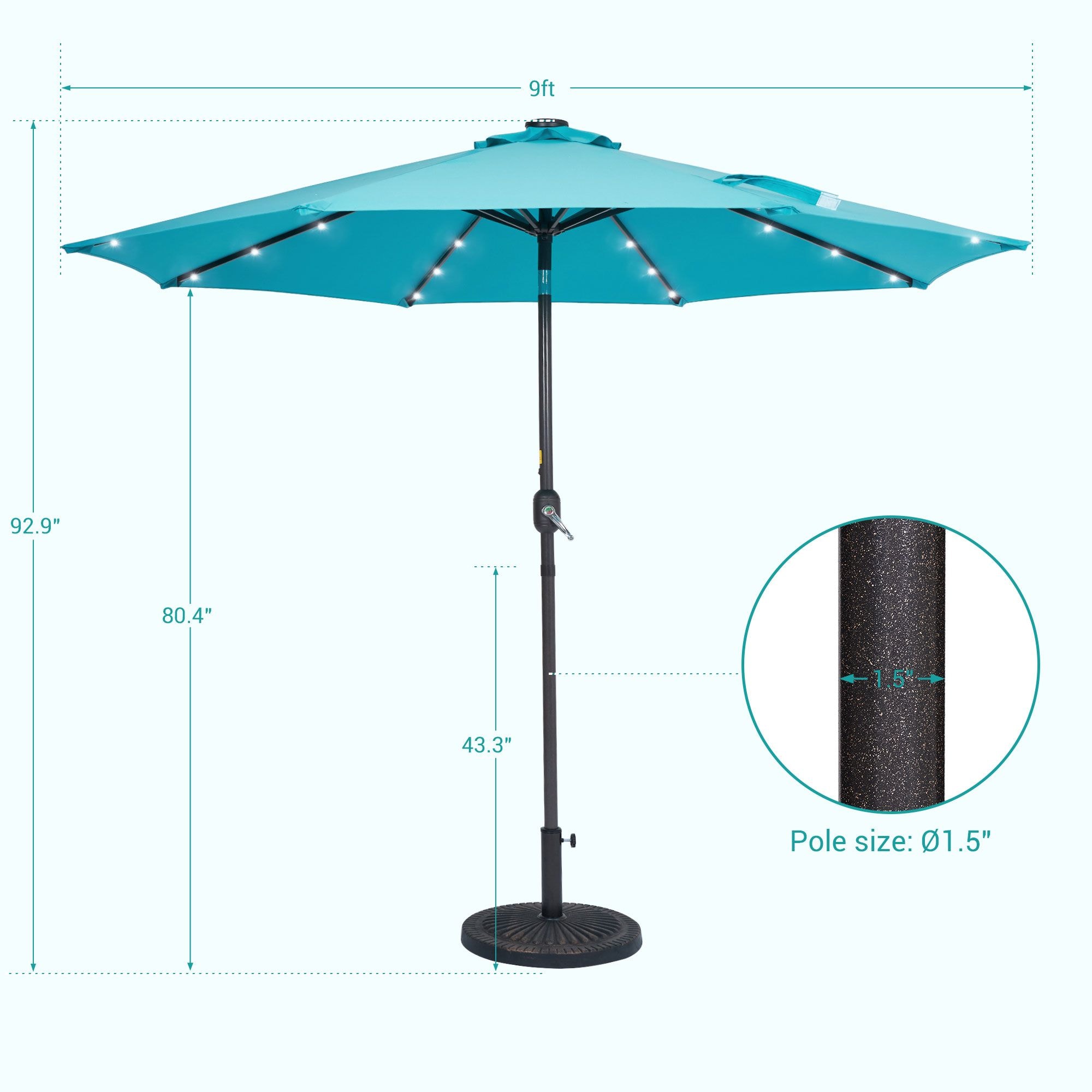 ACEGOSES 9-ft Solar Powered Push-button Tilt Market Patio Umbrella in ...