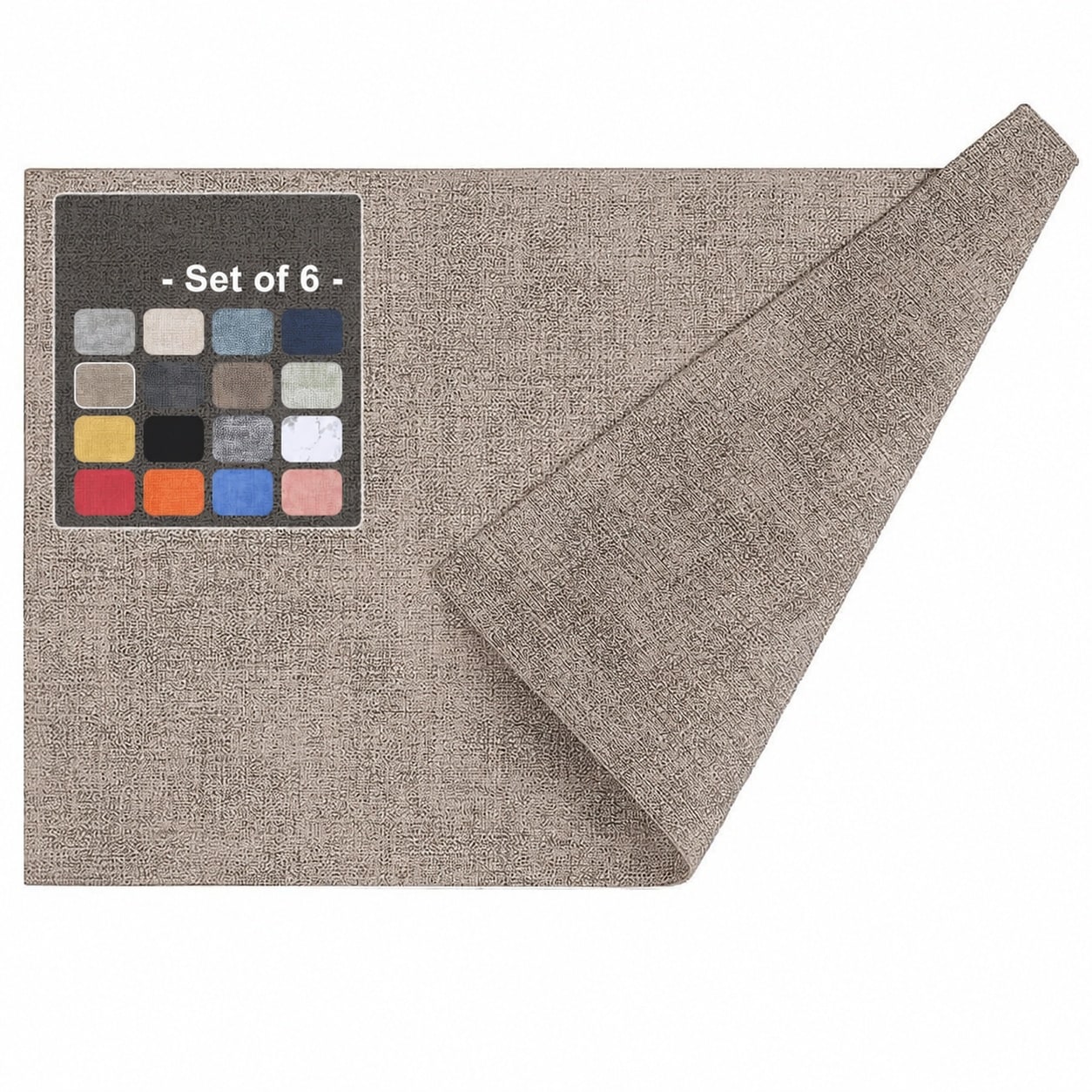 Etokfoks  11 8 in x 17 in Light Brown Faux Leather Placemat Waterproof Heat Resistant Non Slip Dining Table Mat Set of 6