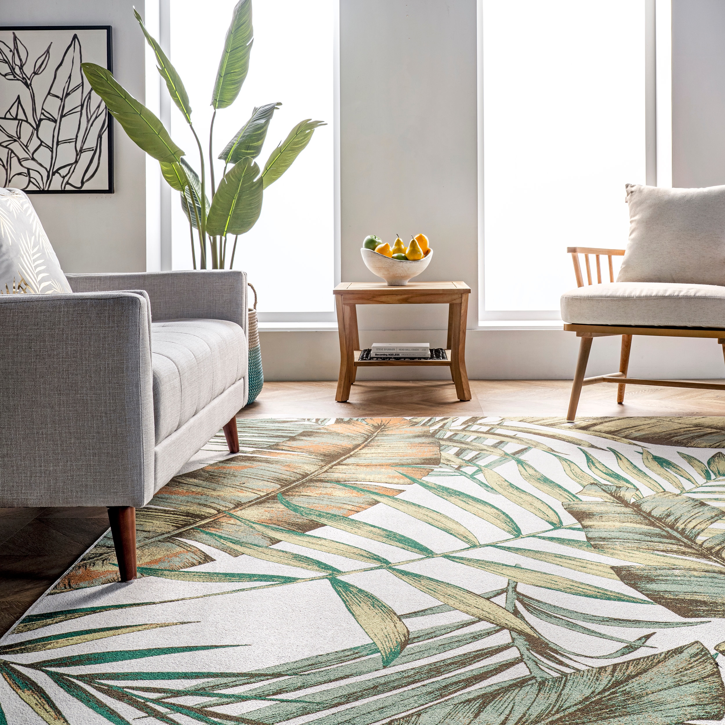 Eco-Friendly Olive Leaf 6' x 9' Synthetic Reversible Area Rug