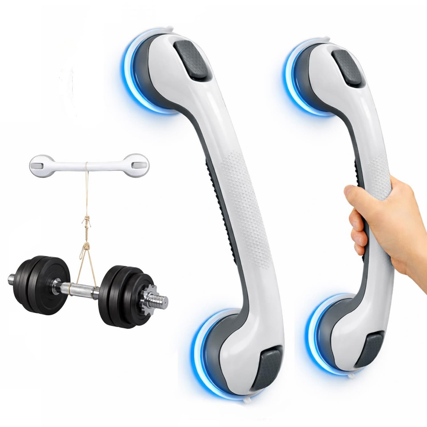 OGETFUUR 2 Packs 16.5-in Grab Bars for Shower Suction Cups Tool-free Removable Textured Grip Shower Handle for Seniors Limited Mobility