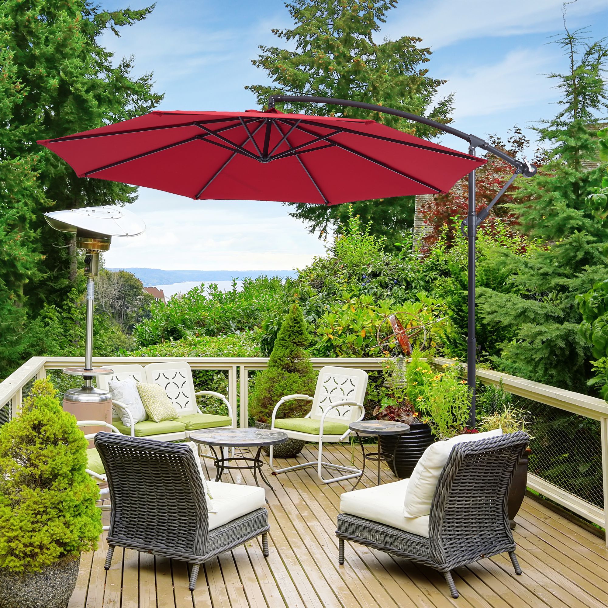 Sonkuki SD-R10R 10-Feet Steel Red No-tilt Offset Patio Umbrella