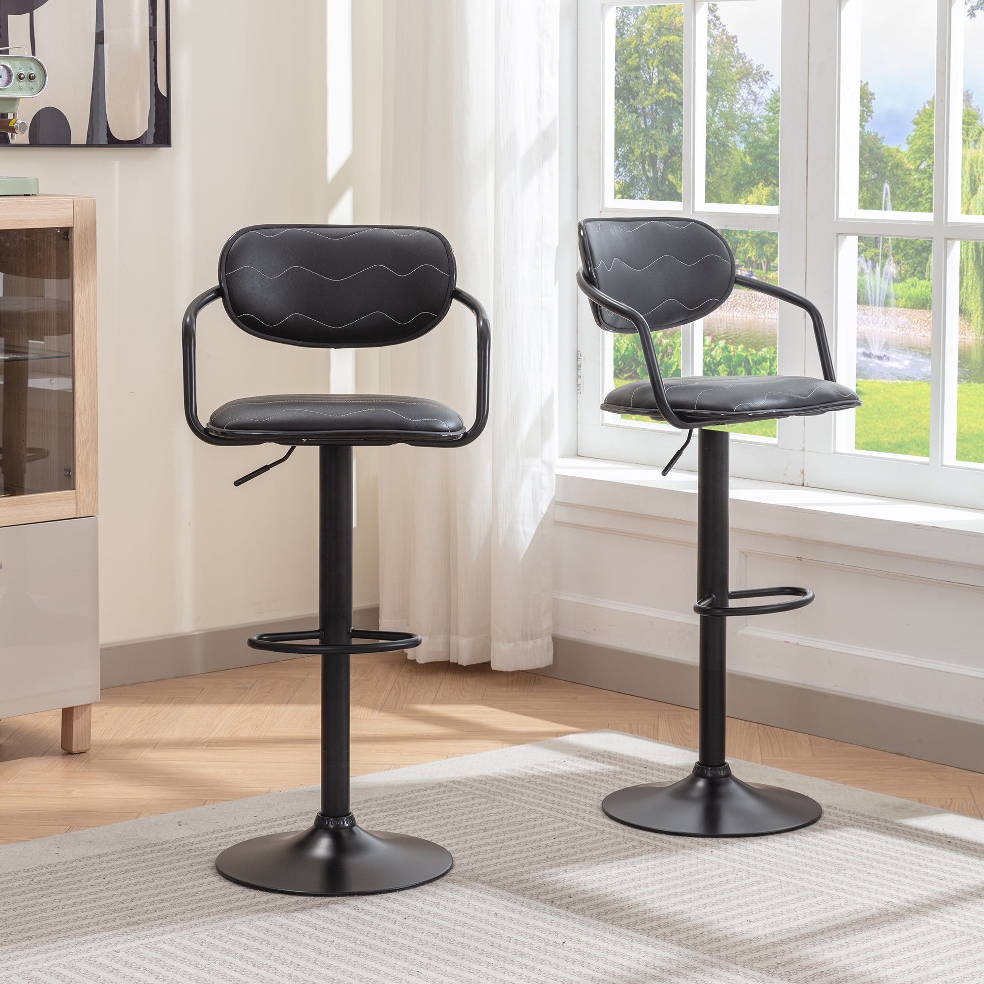 Vecelo LOE-C12-BLK 2 Pack Swivel Upholstered Adjustable Height Counter Stool with Metal Frame