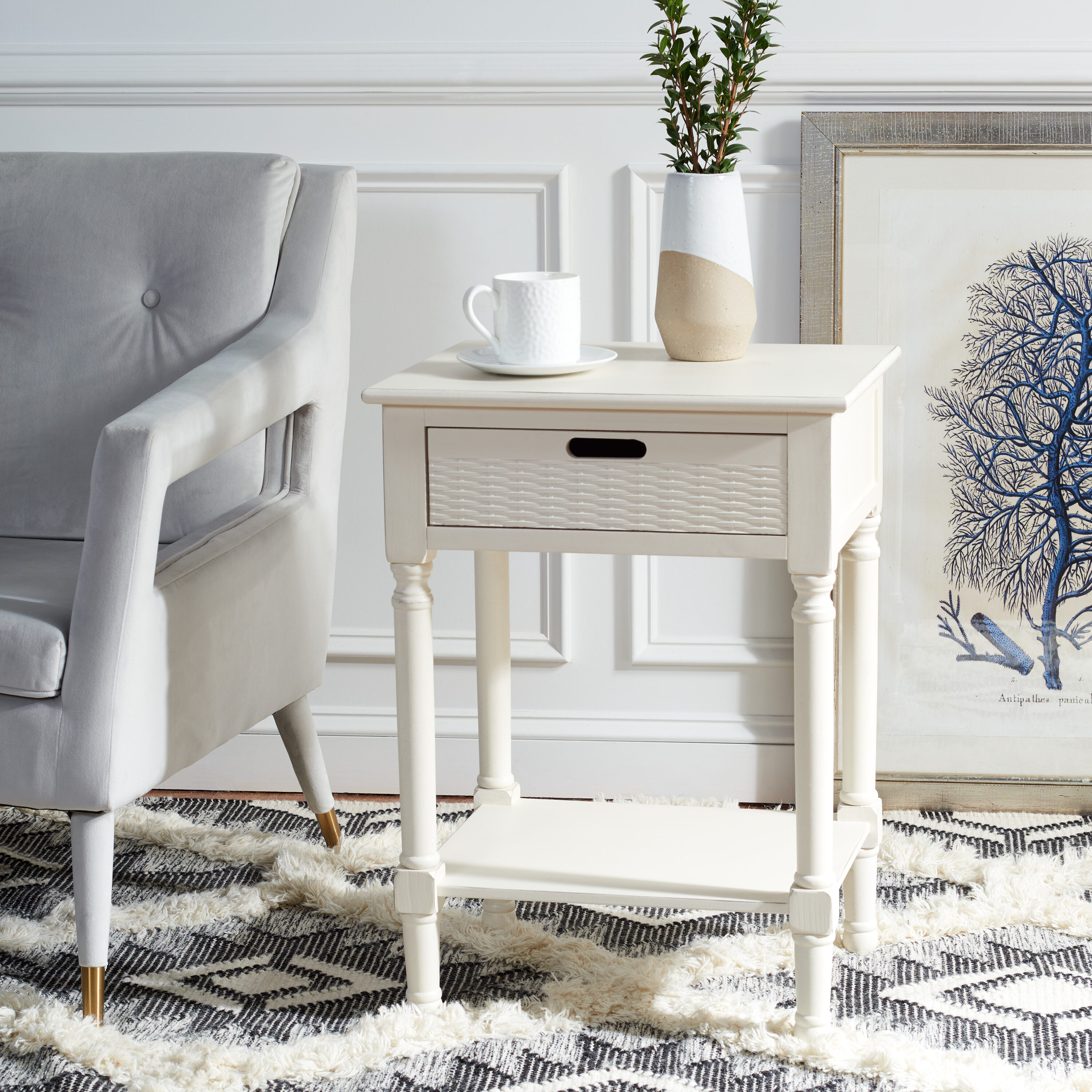 Safavieh - Landers 19-in W x 26-in H Distressed White Wood Rectangular Modern End Table with Storage