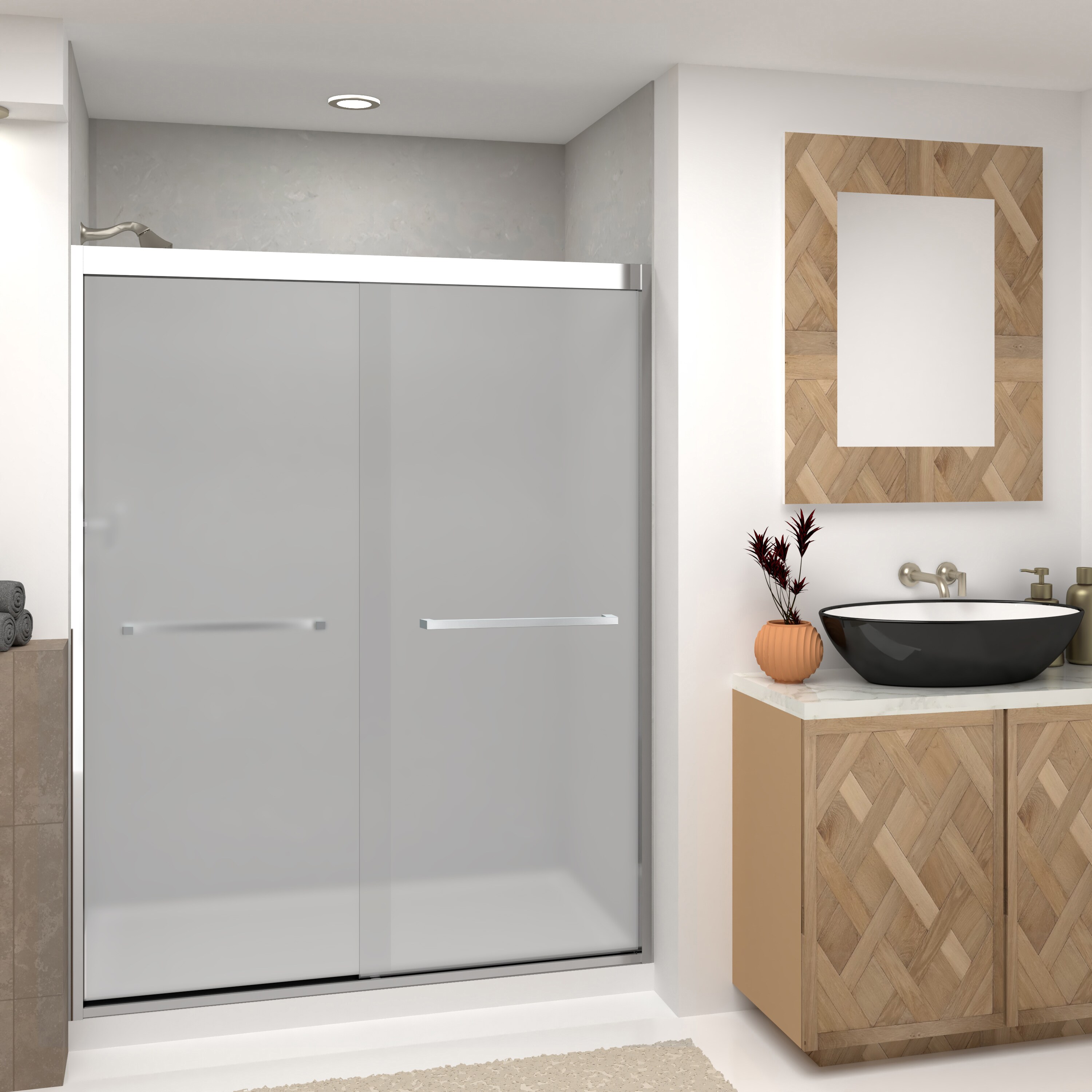 Transolid FBPT607608F-S-PC Frederick Polished Chrome 57-3/4-in to 59-in x 76-in Semi-frameless Sliding Soft Close Shower Door