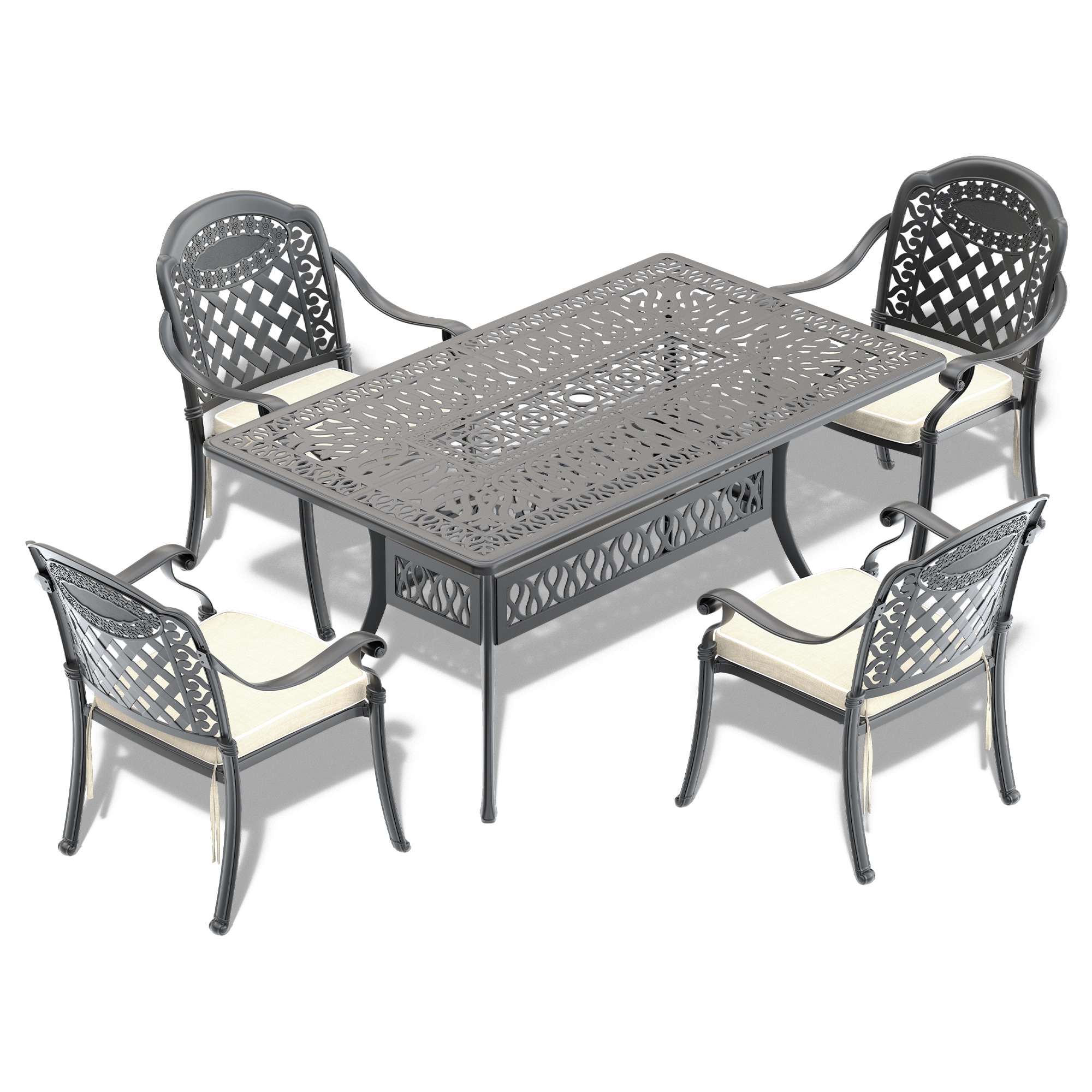 5-Piece Black Patio Dining Set Aluminum Rectangle Table with 4 Stackable Stationary Chairs Polyester | - Mondawe MA-GCABQ-72721