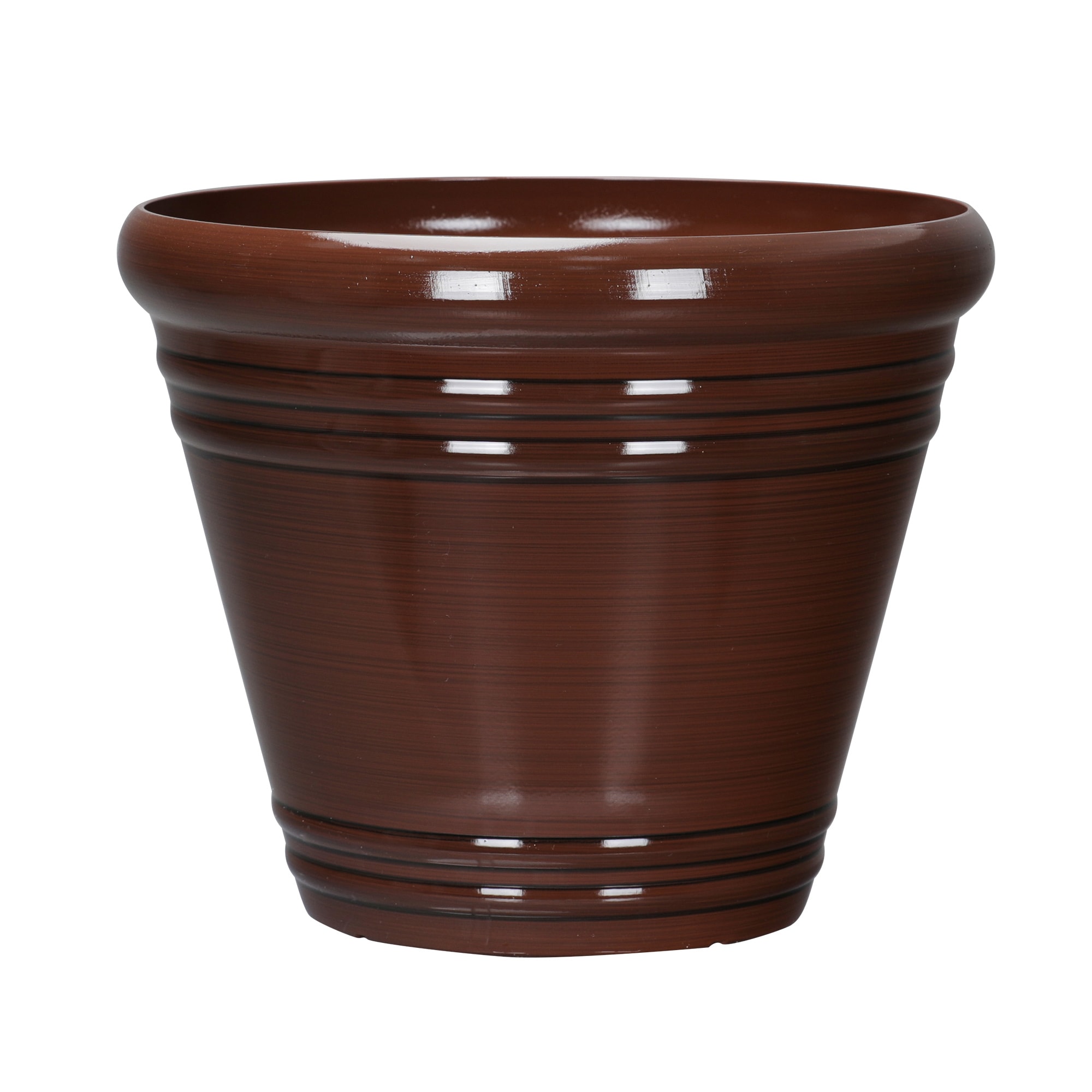 Style Selections PLC1612BZJ Round 11.14-in W Medium Brown Recycled plastic Contemporary/Modern Indoor/Outdoor Planter with Drainage Holes