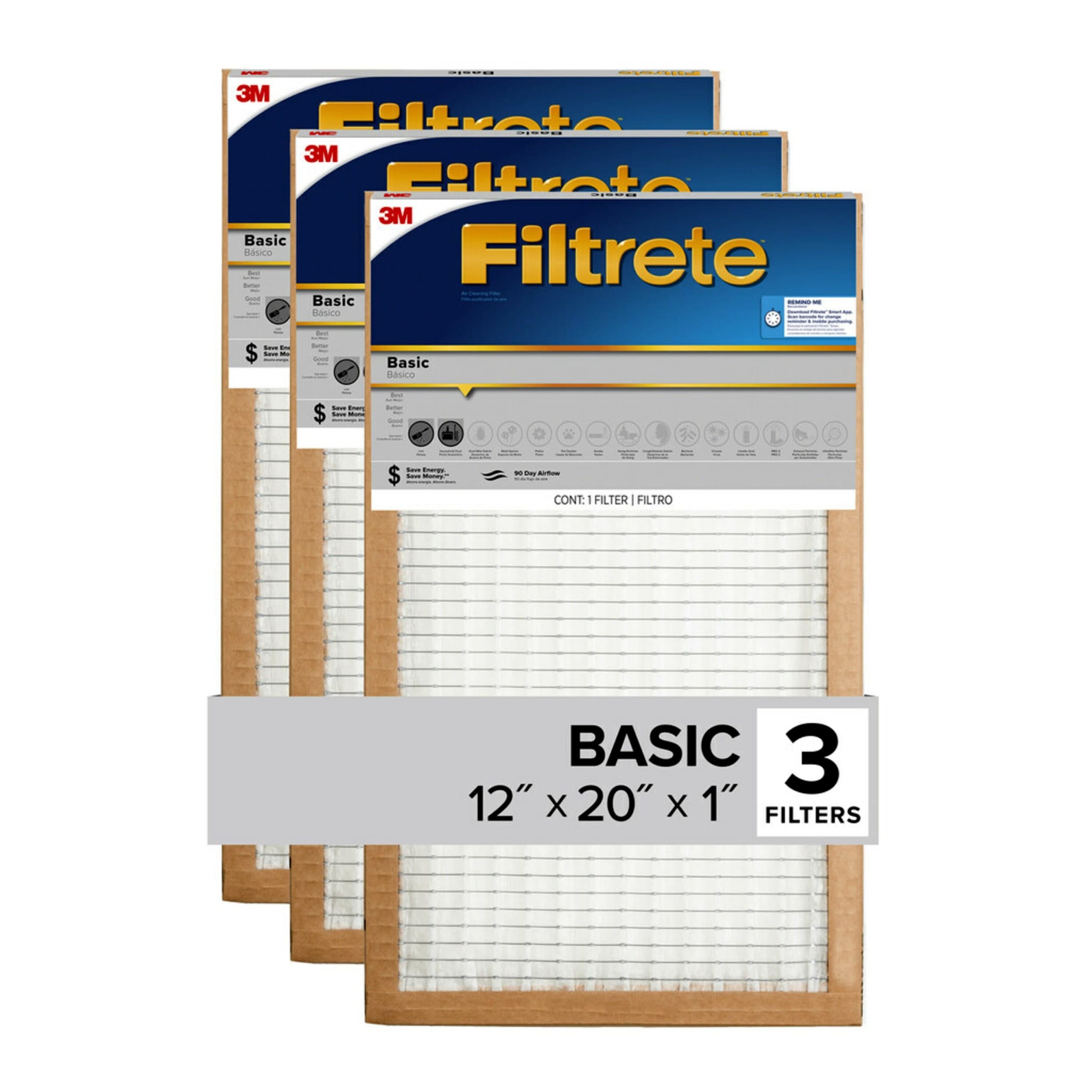 Filtrete FBL19-3PK-4 12 x 20 x 1 MERV 5 Basic Pleated Pleated Air Filter 3 -Pack