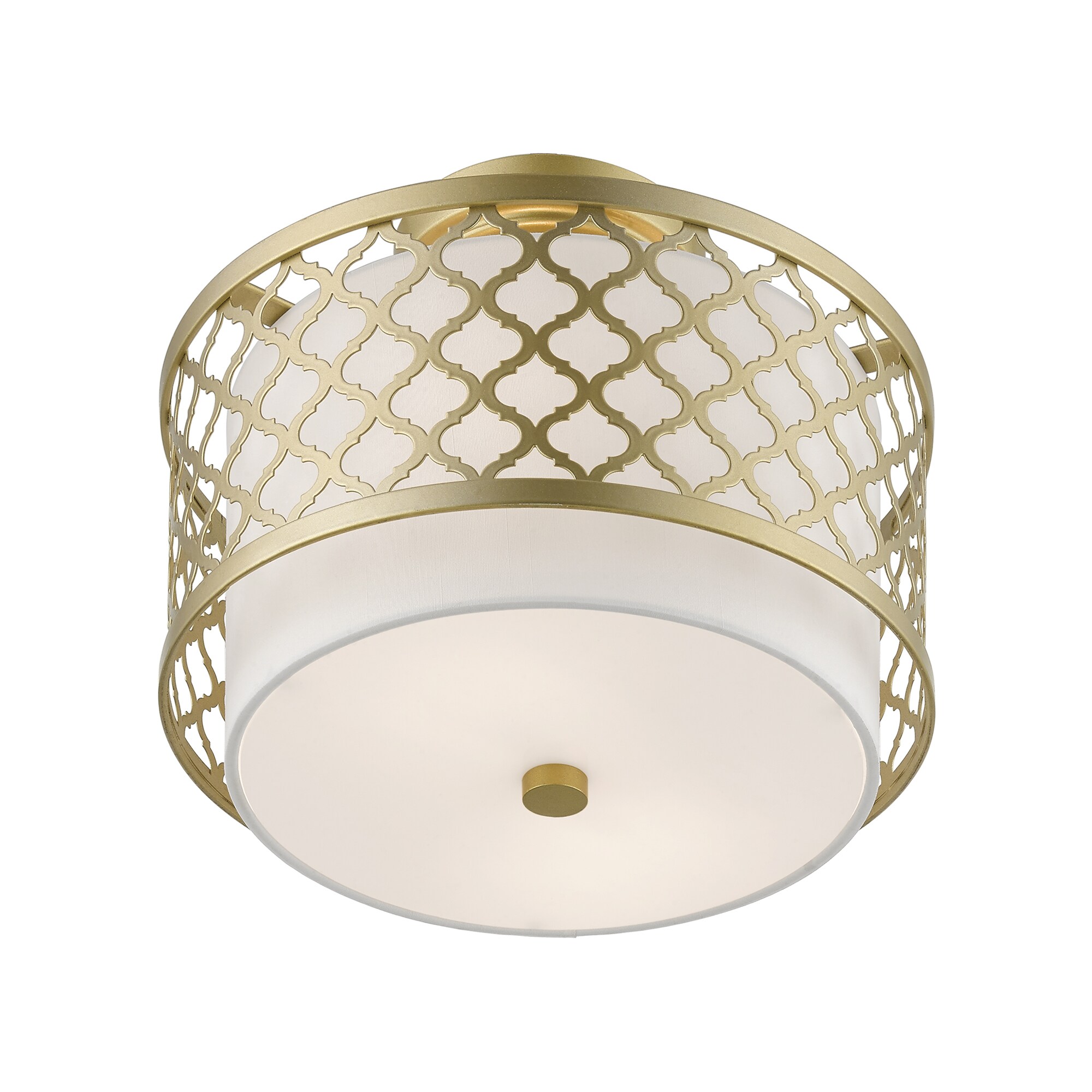 Arabesque Soft Gold Drum Semi-Flush Mount with Off-White Shade
