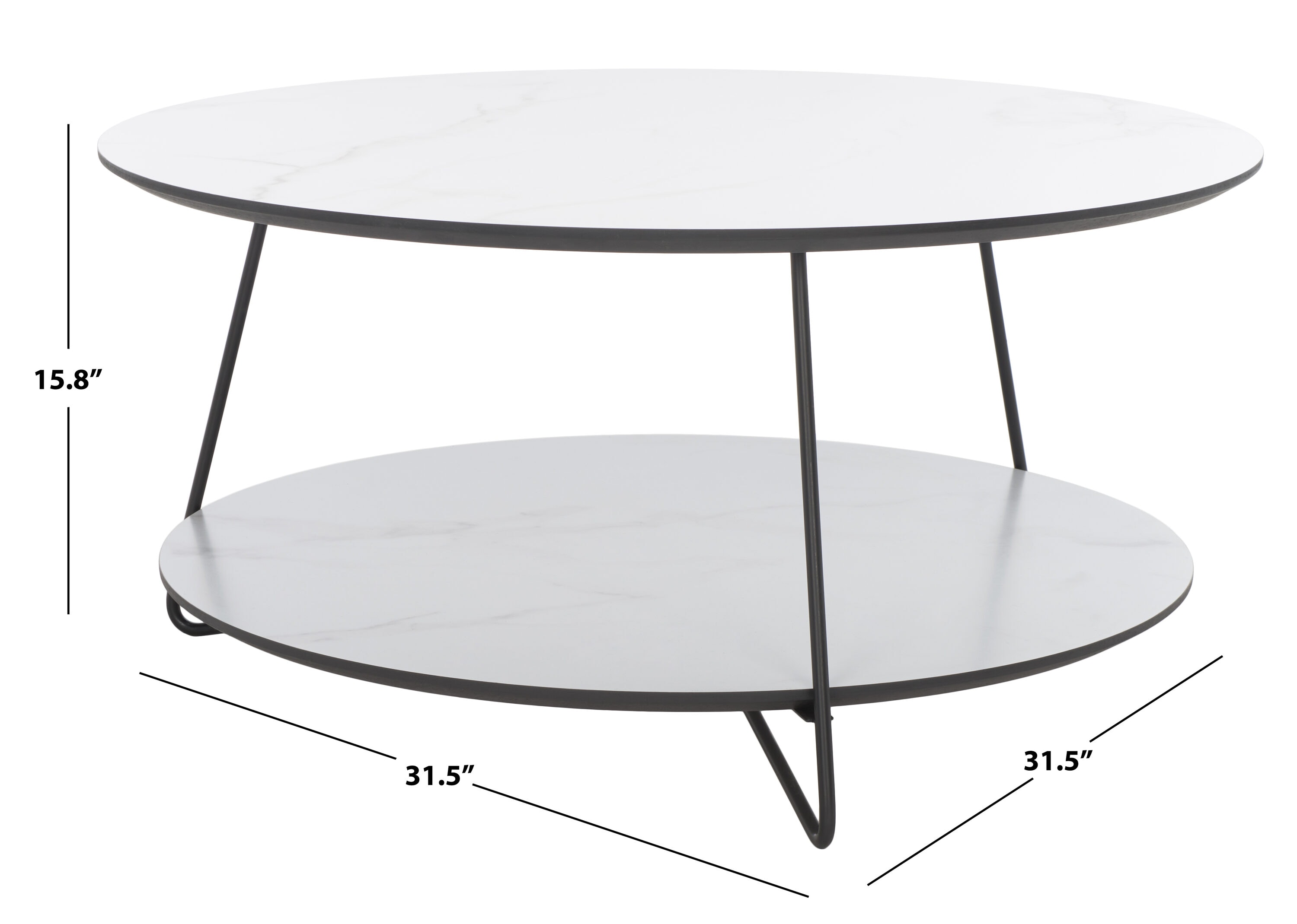 White Faux Marble Round Cocktail Table with Black Hairpin Legs