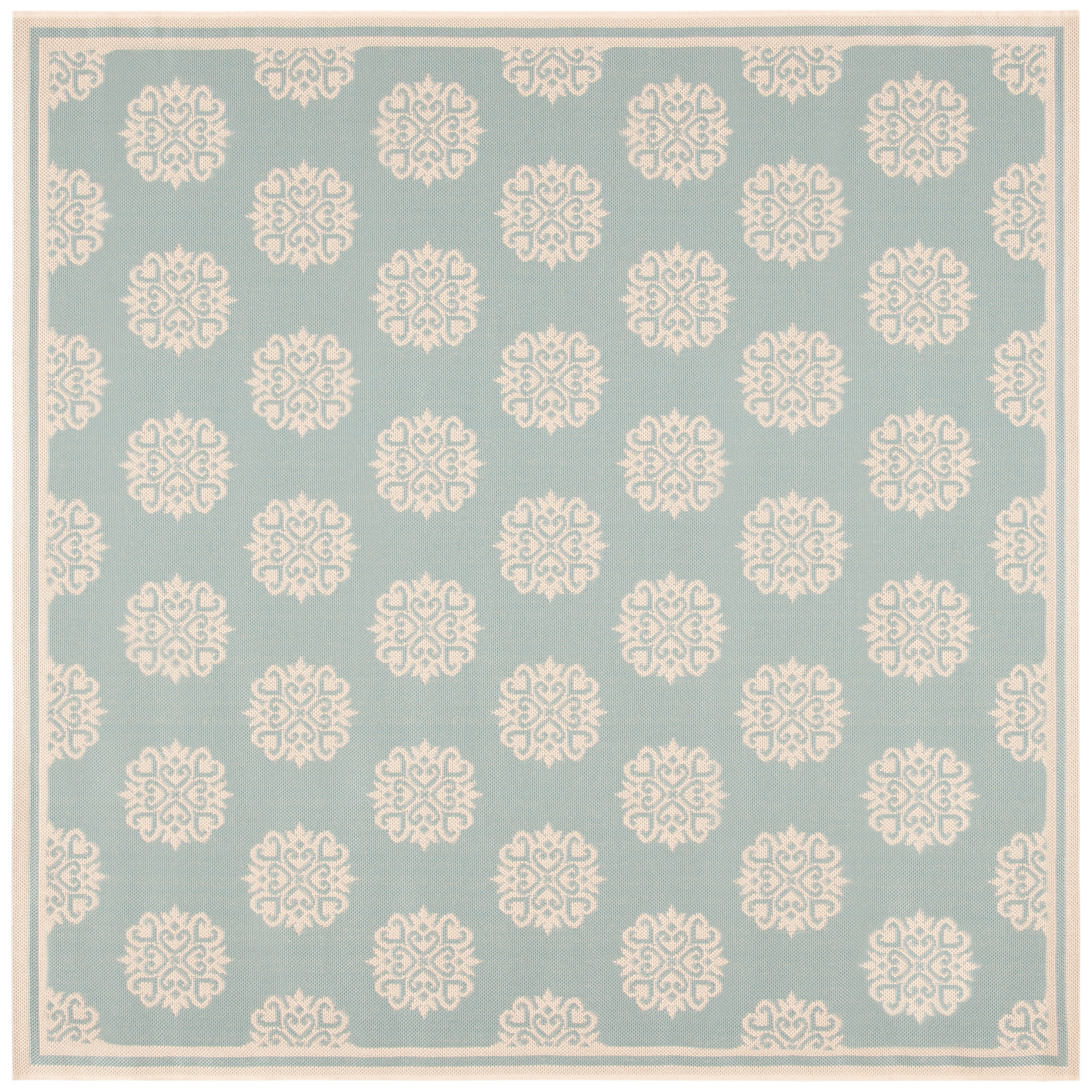 Safavieh BHS181K-6SQ Beach House Zelda 7 x 7 (ft) Loomed Polypropylene Aqua/Cream Square Indoor/Outdoor Abstract Farmhouse/Cottage Area rug